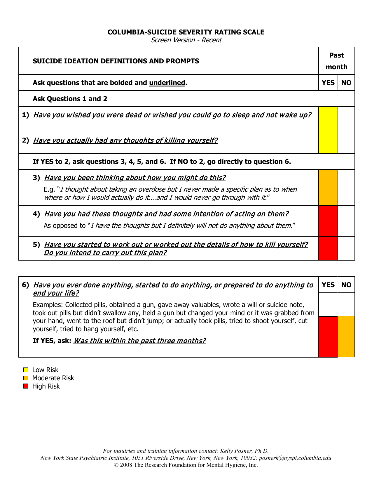 Columbia Suicide Severity Rating Scale (C-SSRS) suicide risk assessment PDF form