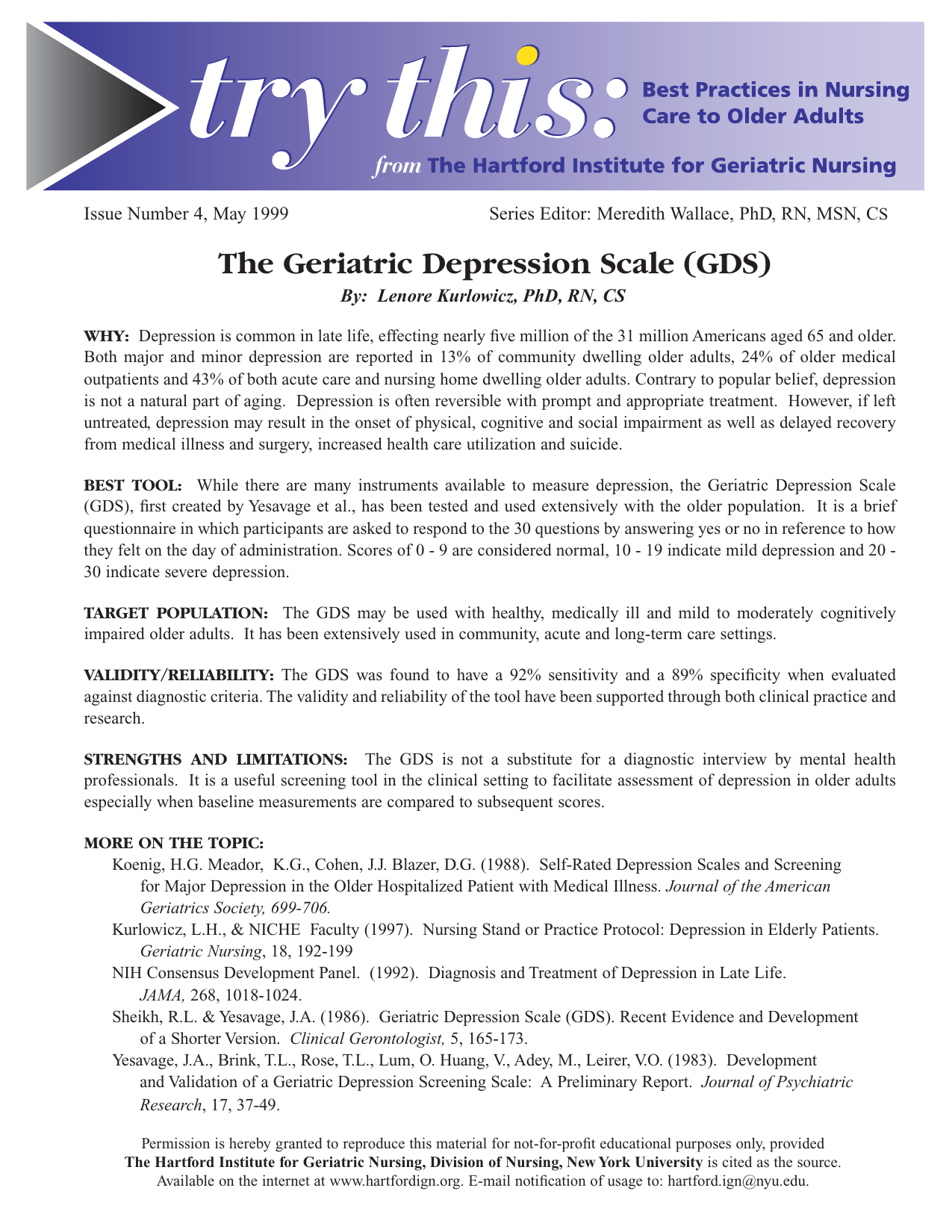 Geriatric Depression Scale (GDS) PDF assessment form for screening depression in older adults