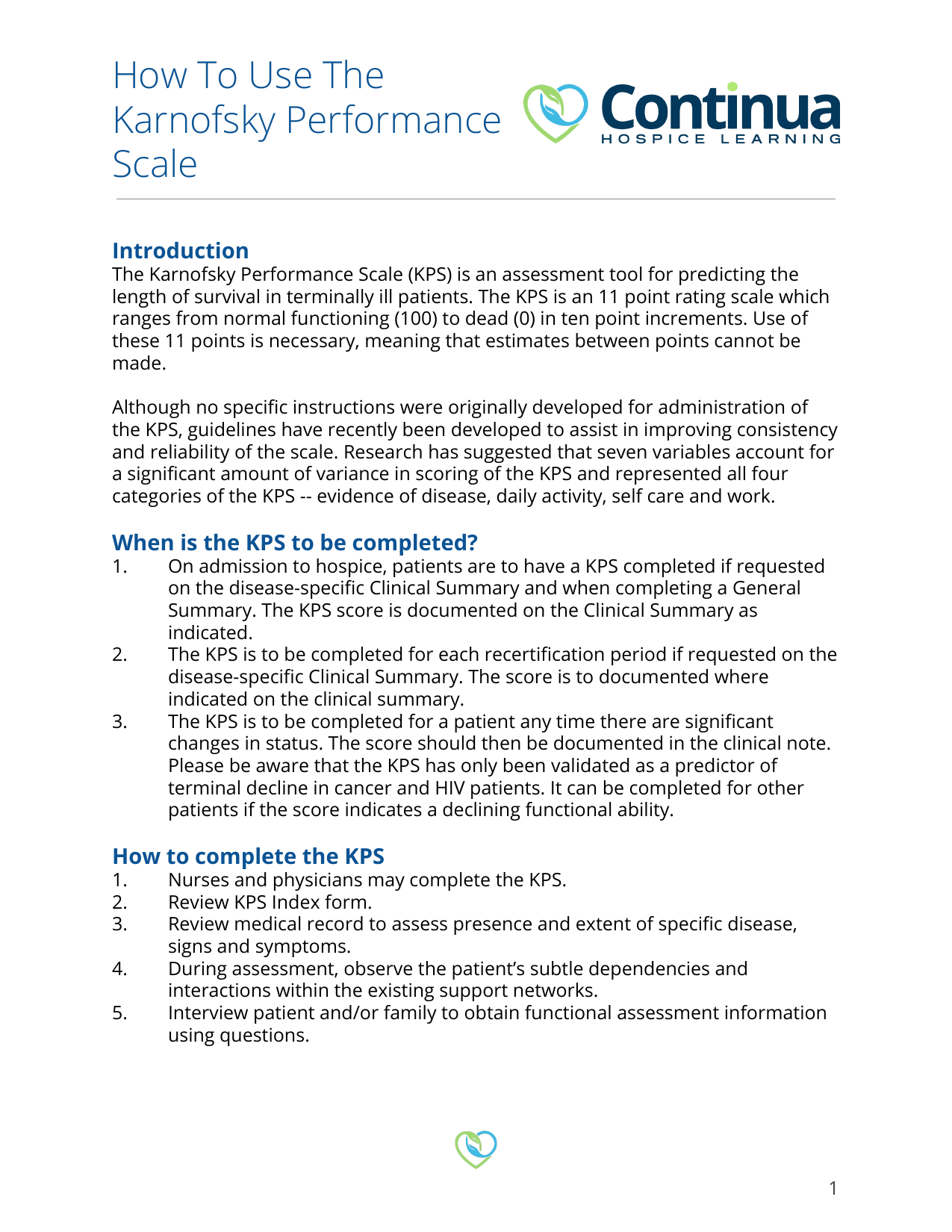 Karnofsky Performance Status Scale (KPS) PDF assessment form for functional status