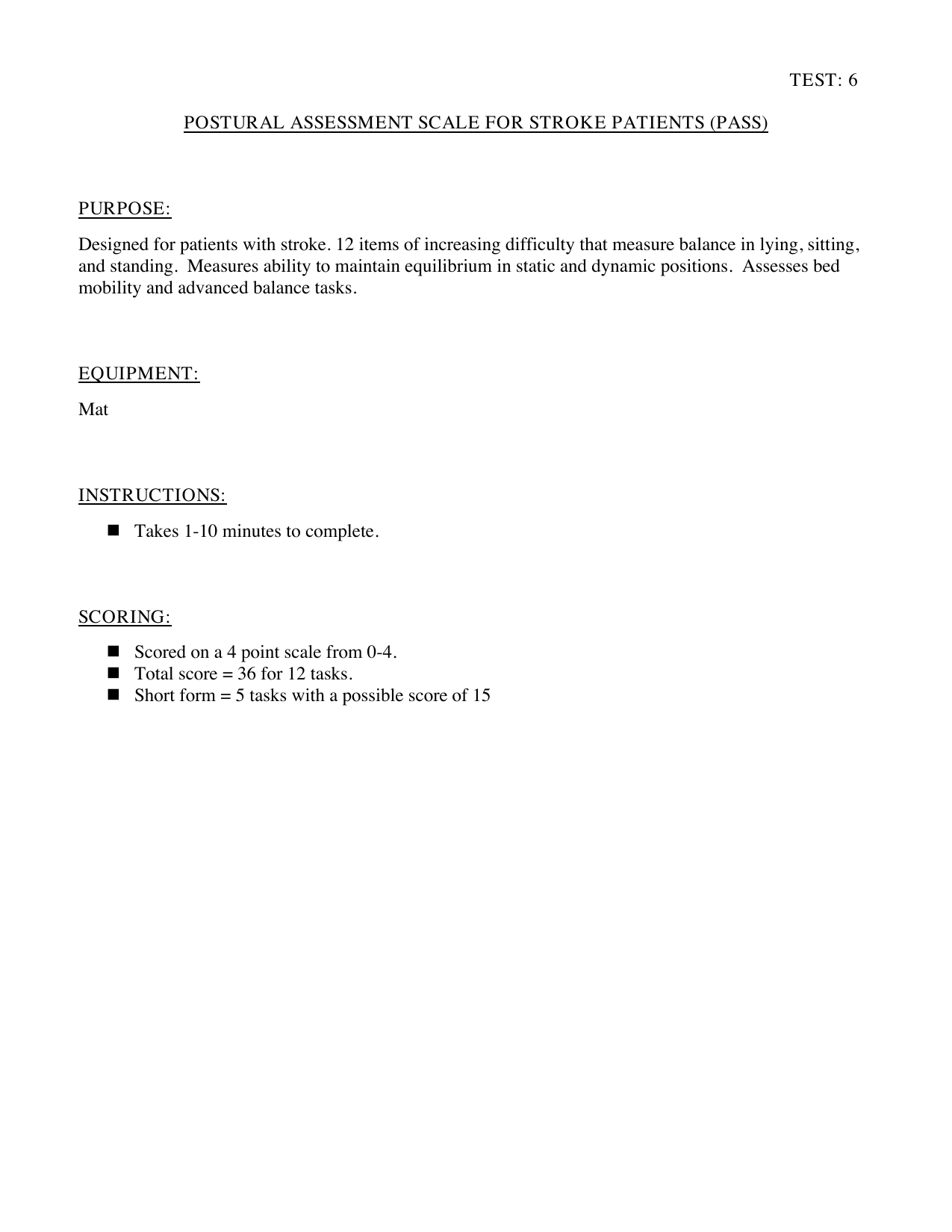 Modified Postural Assessment Scale for Stroke (M-PASS) PDF assessment form