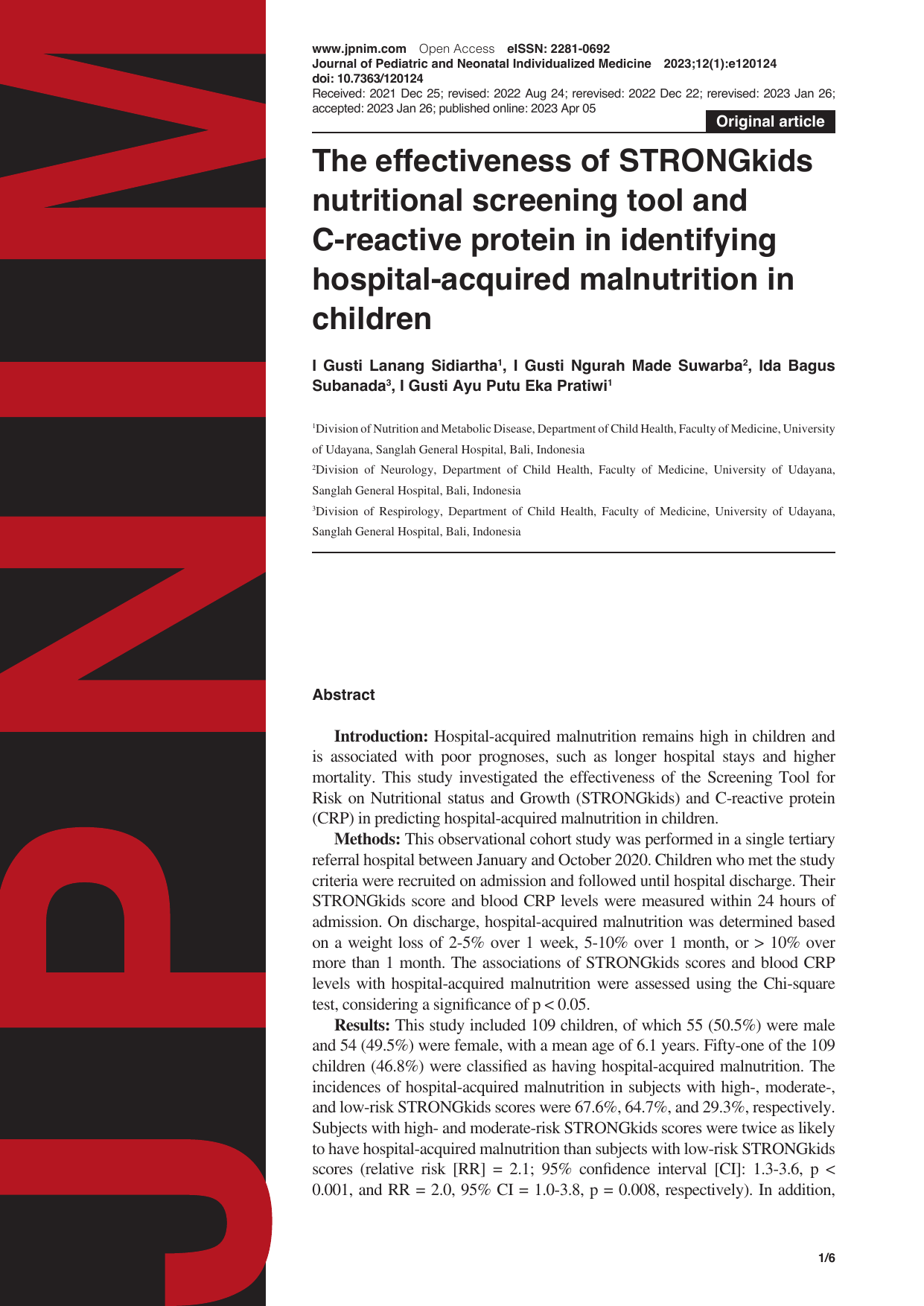 Screening Tool for Risk on Nutritional Status and Growth (STRONGkids) PDF assessment form