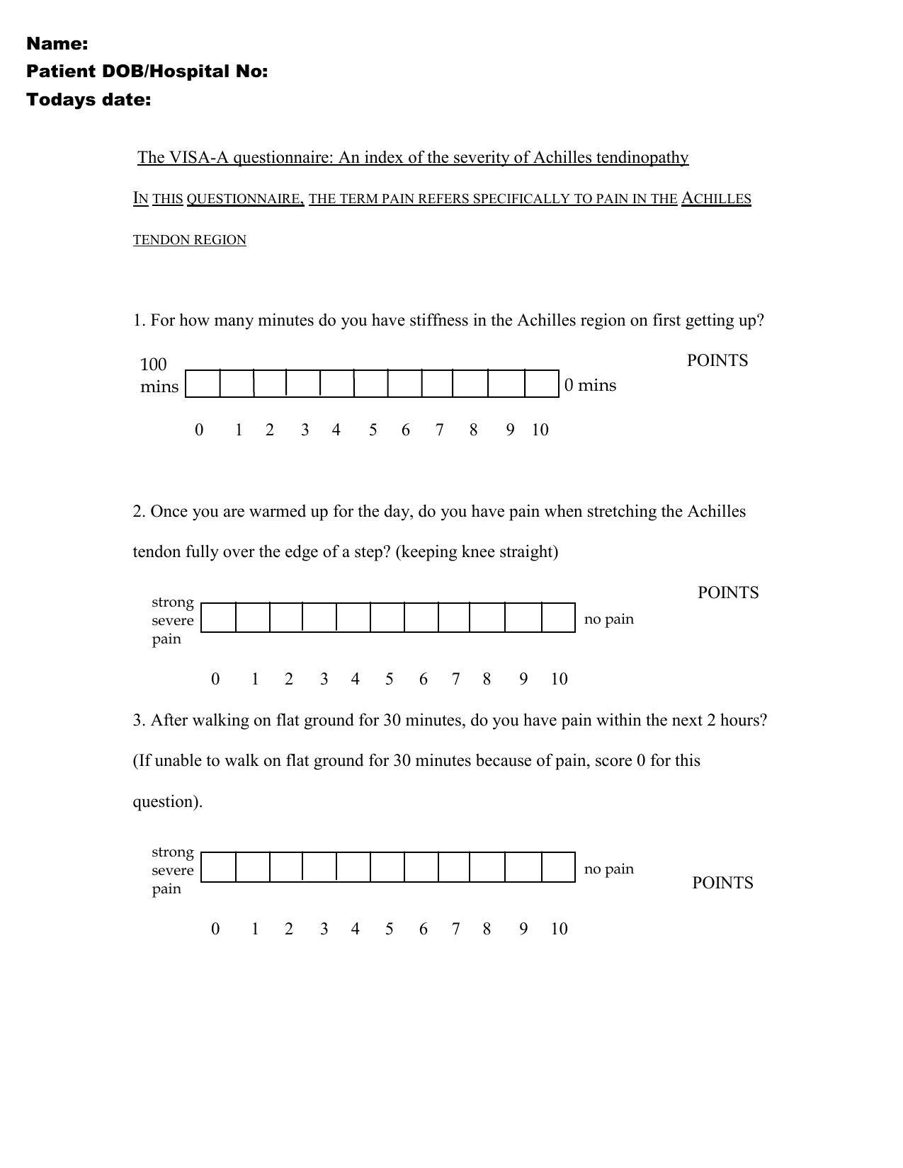 Victorian Institute of Sport Assessment - Achilles (VISA-A) PDF questionnaire for Achilles tendinopathy
