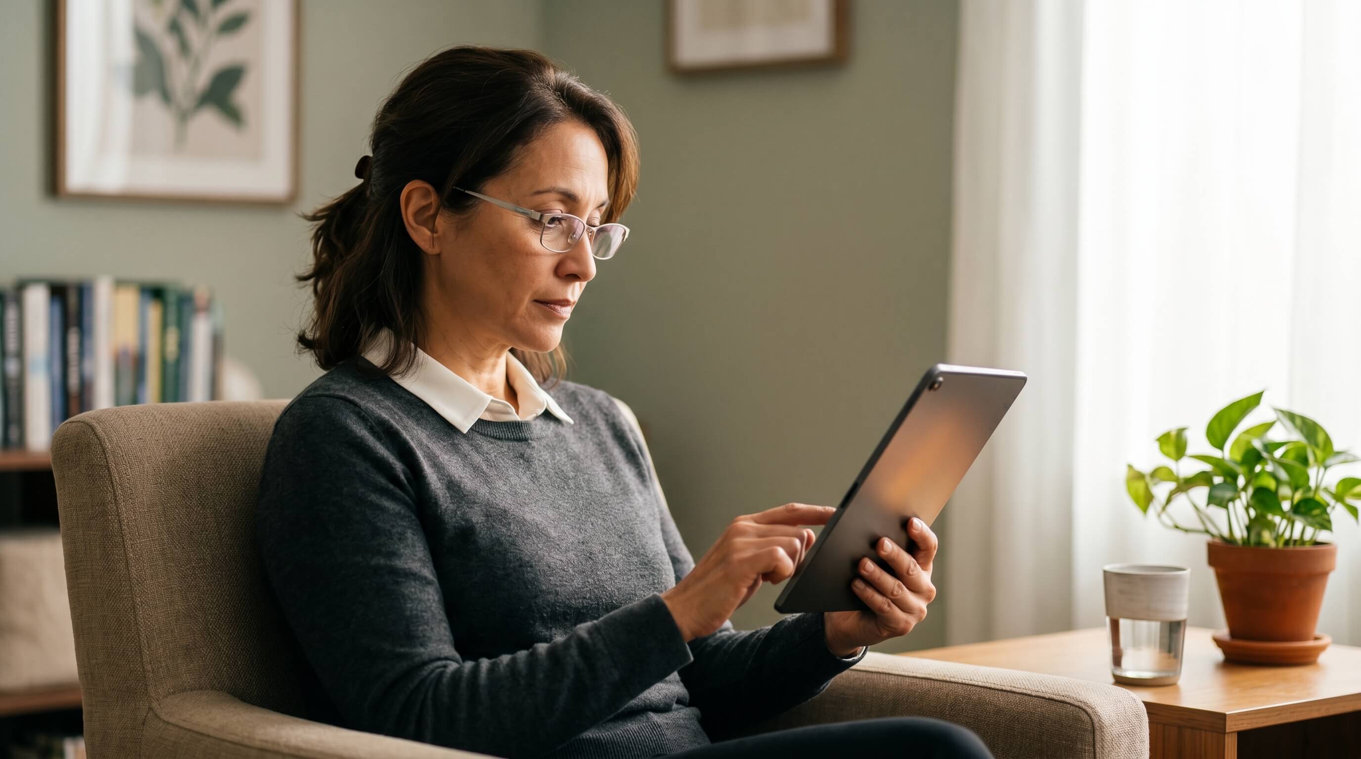 Clinical trial participant reading an eConsent form on a tablet during informed consent review
