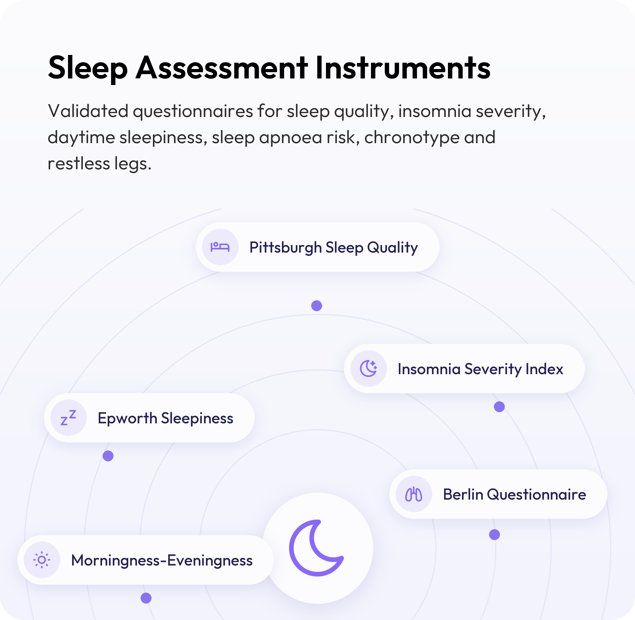 Sleep assessment instruments including the Pittsburgh Sleep Quality Index, Insomnia Severity Index, Epworth Sleepiness Scale and Berlin Questionnaire