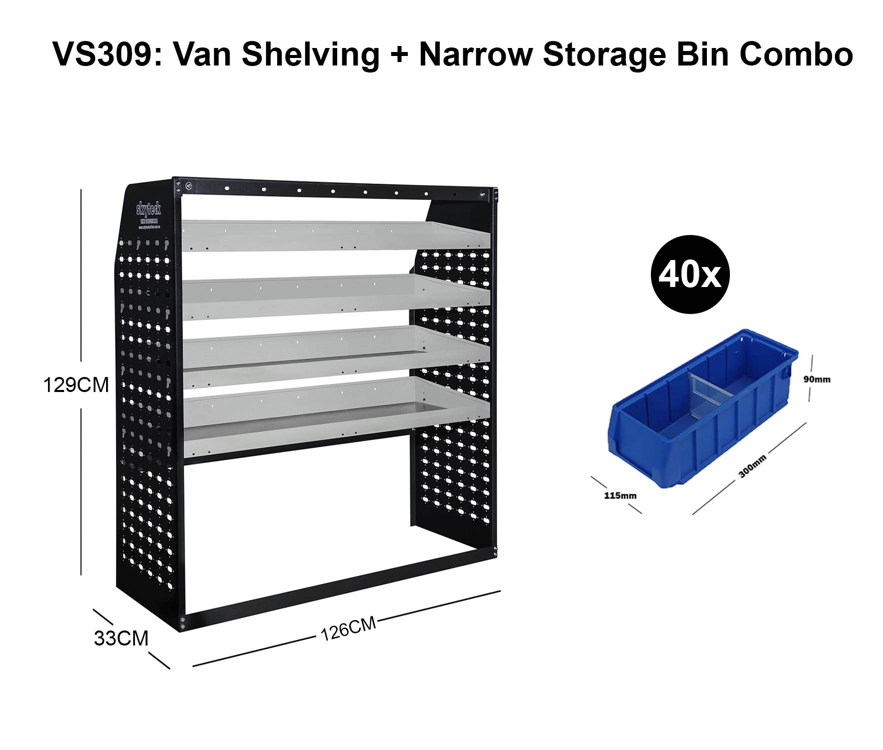 Van Shelving Narrow Storage Bin Combo 126CM(L) X 33CM(D) X 129CM(H)