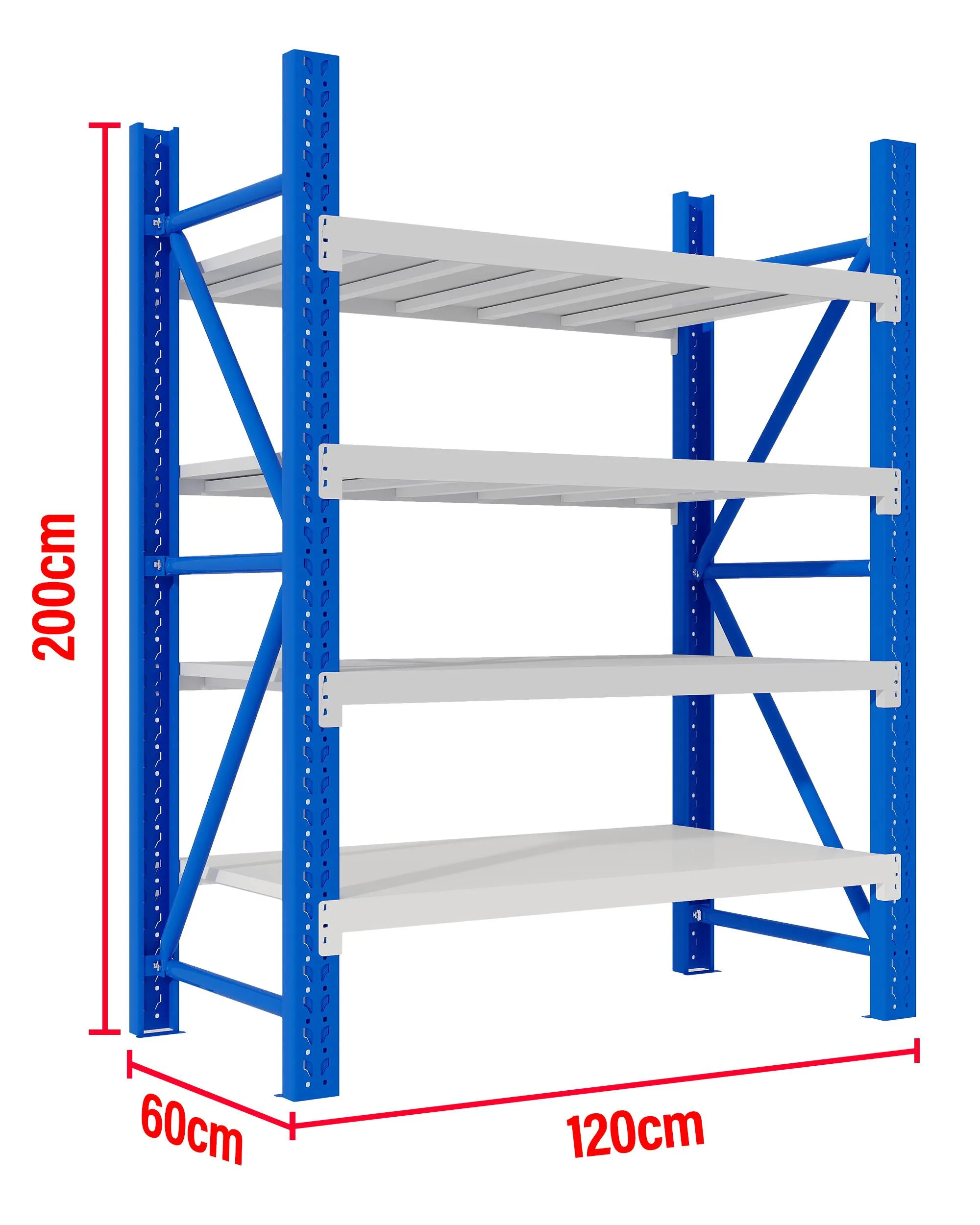 1.2M(L) x 2M(H) x 0.6M(D) Shelves Racking Metal Steel Blue & White 1220BG