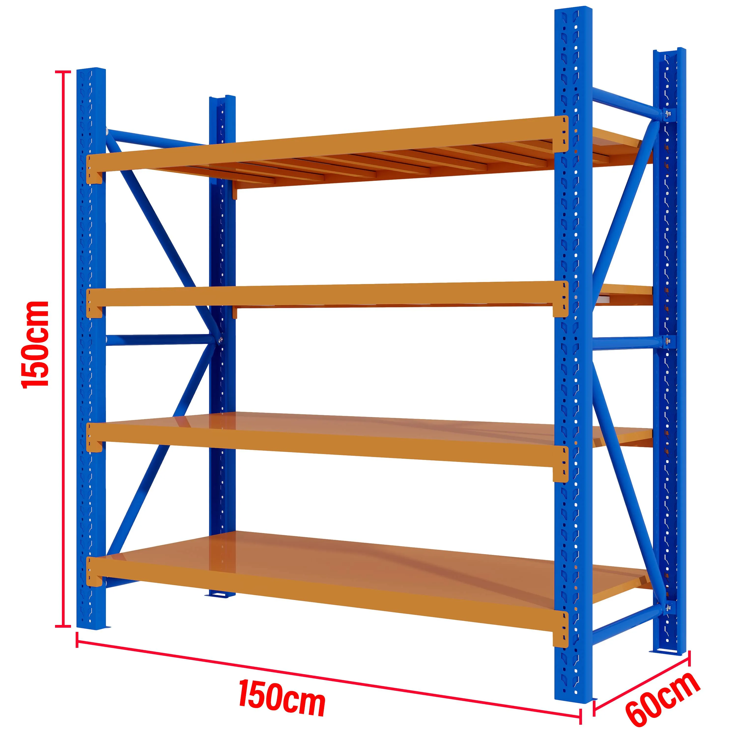 1.5M(L) x 1.5M(H) x 0.6M(D) Shelves Racking Metal Steel Blue & Orange 1515BO