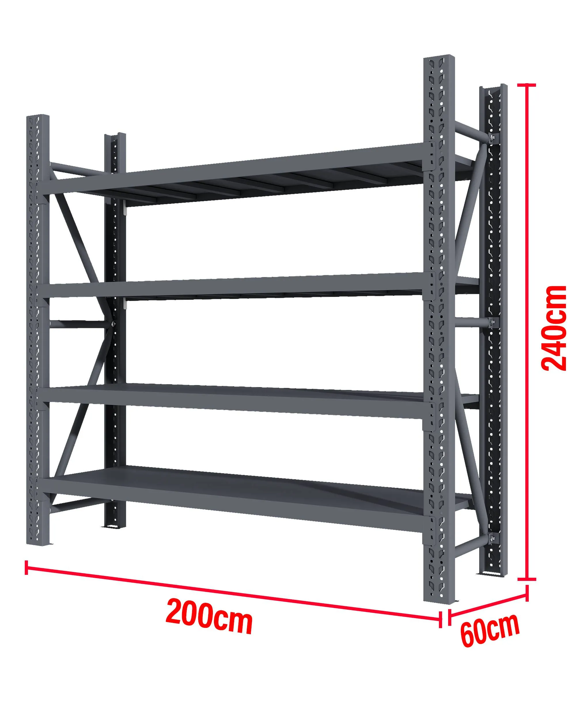 2M(L) x 2.4M(H) x 0.6M(D) Shelves Racking Metal Steel Charcoal 2024C