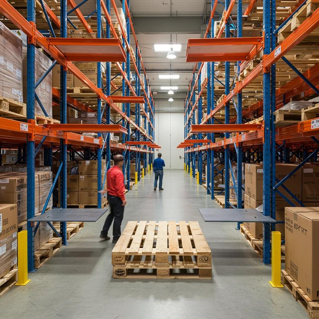 Cross beams installed in a warehouse, showcasing their support for pallets and load distribution