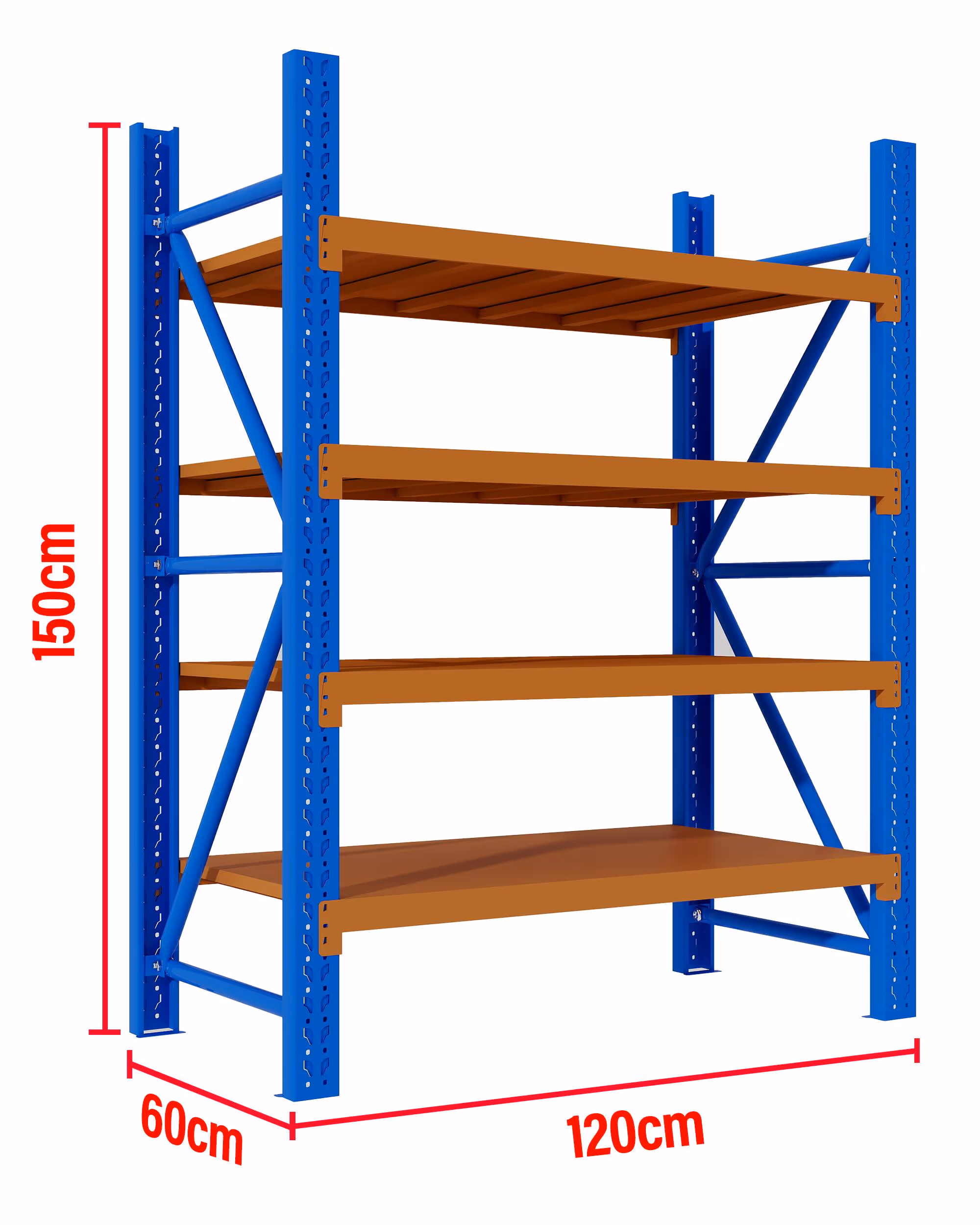 1.2M(L) x 1.5M(H) x 0.6M(D) Shelves Racking Metal Steel Blue & Orange 1215BO