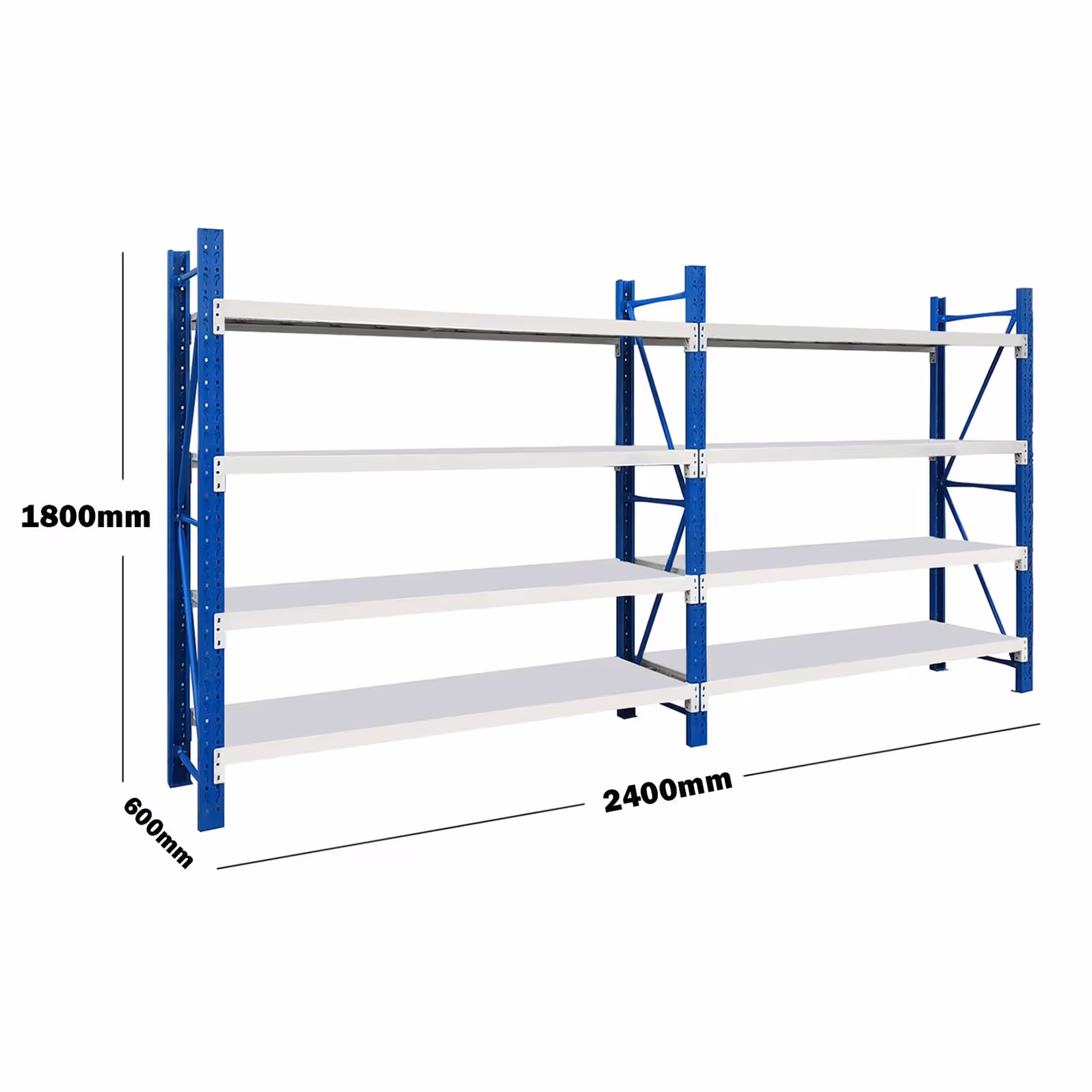 2.4M(L) x 1.8M(H) x 0.6M(D) Shelves Racking Metal Steel Blue & White 2418BG