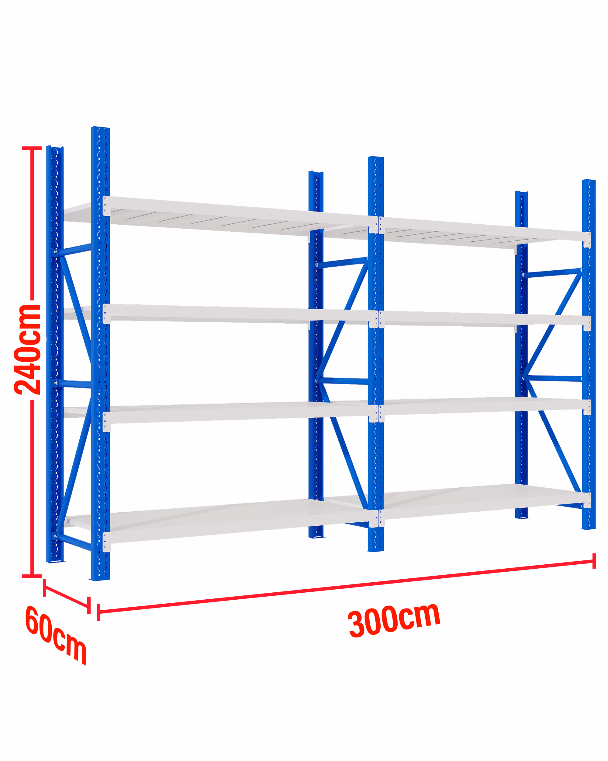 3M(L) x 2.4M(H) x 0.6M(D) Shelves Racking Metal Steel Blue & White 3024BG