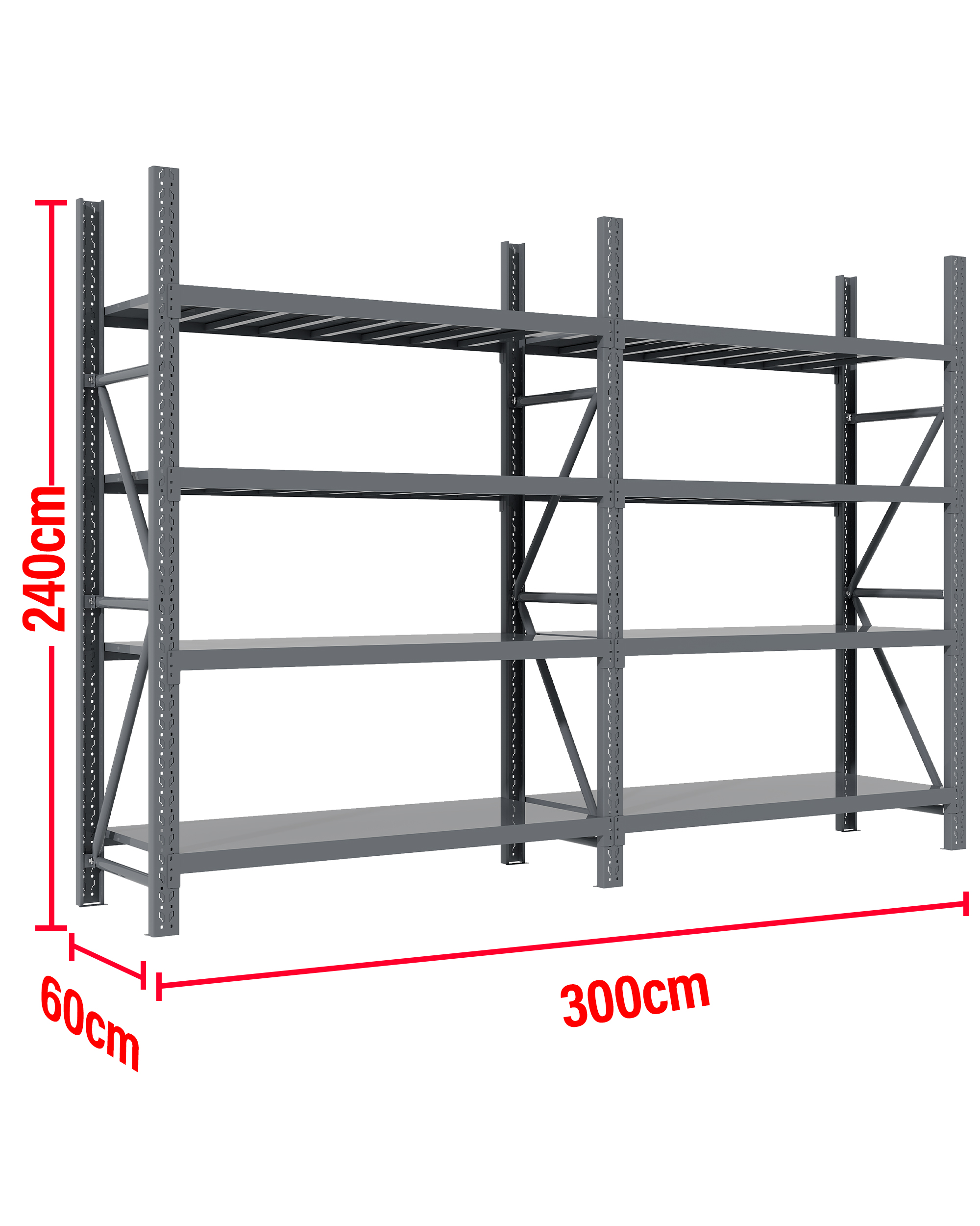 3M(L) x 2.4M(H) x 0.6M(D) Shelves Racking Metal Steel Charcoal 3024C