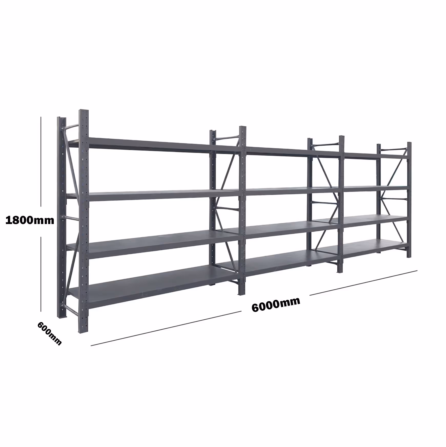 6M(L) x 1.8M(H) x 0.6M(D) Shelves Racking Metal Steel Charcoal 6018C