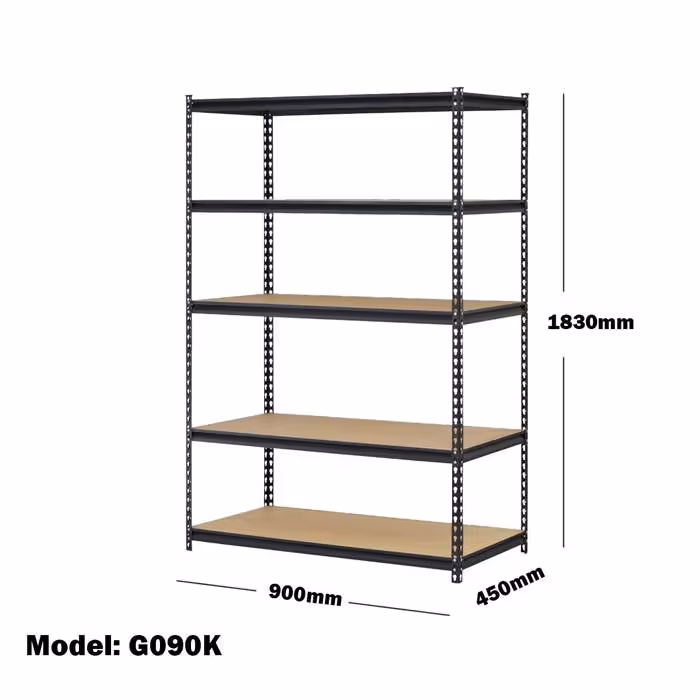 900mm Heavy Duty Garage Shelving Black 5 Tier Storage Shelving Units MDF G090K