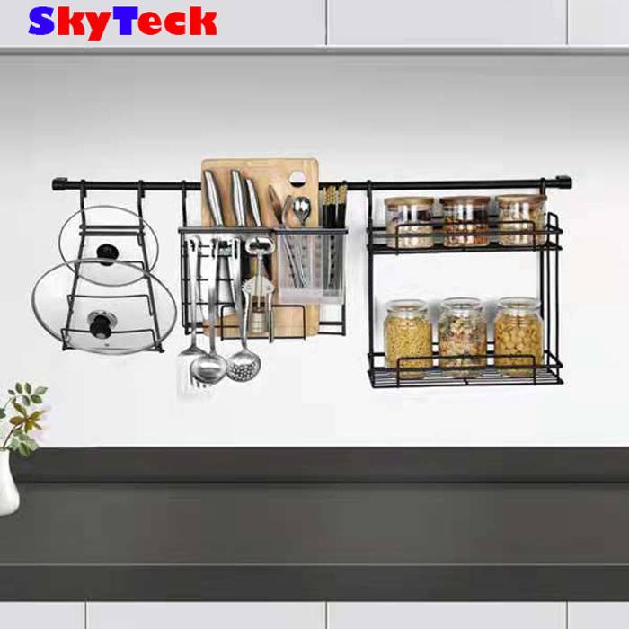 WALL MOUNTED HANGING KITCHEN UTENSIL RACK FOR CONDIMENTS LIDS STORAGE RACK