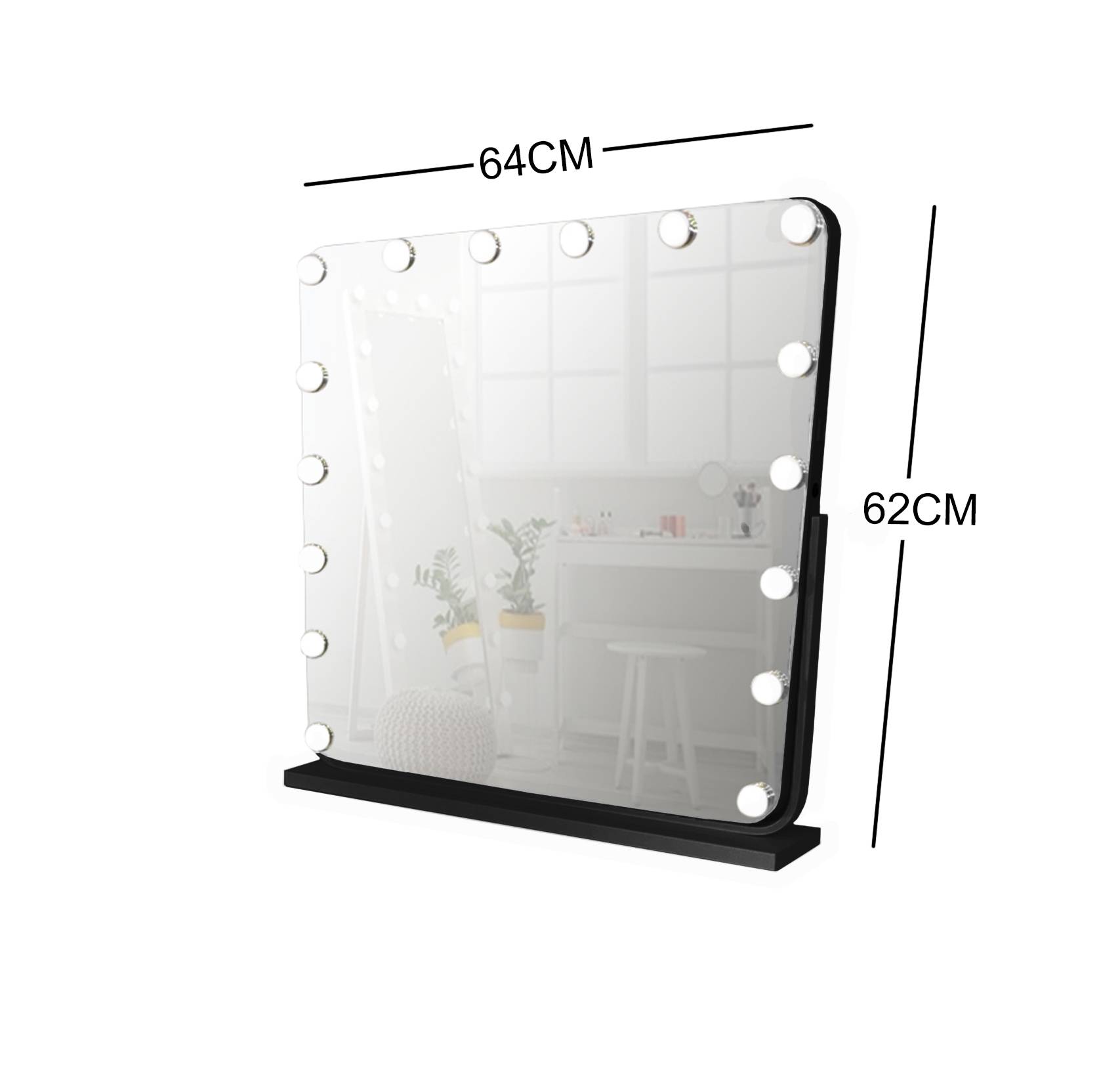 BLACK MAKE-UP HOLLYWOOD LED TILT ADJUSTABLE MIRROR  64CM X 62CM ML-DS03K