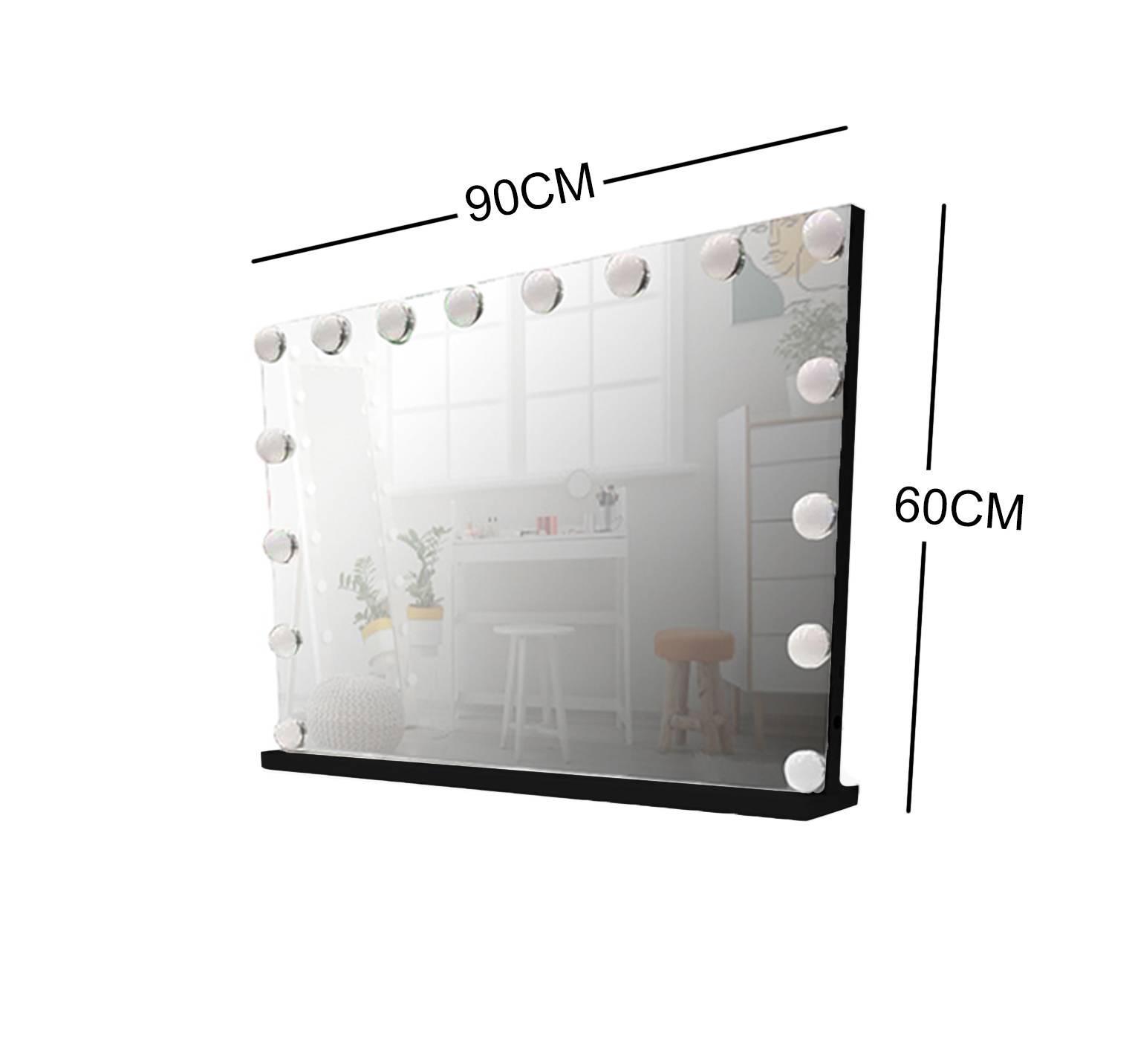 BLACK MAKE-UP HOLLYWOOD LED MIRROR 90CM X 60CM ML-DS04K