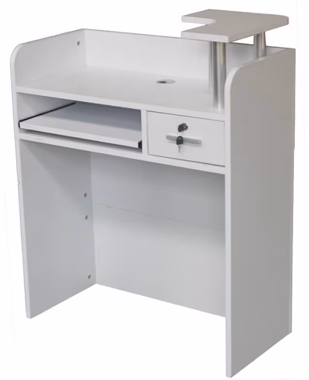 NEW 80CM WHITE COMPACT RECEPTION DESK COUNTER WITH SMALL DRAWER & STAND