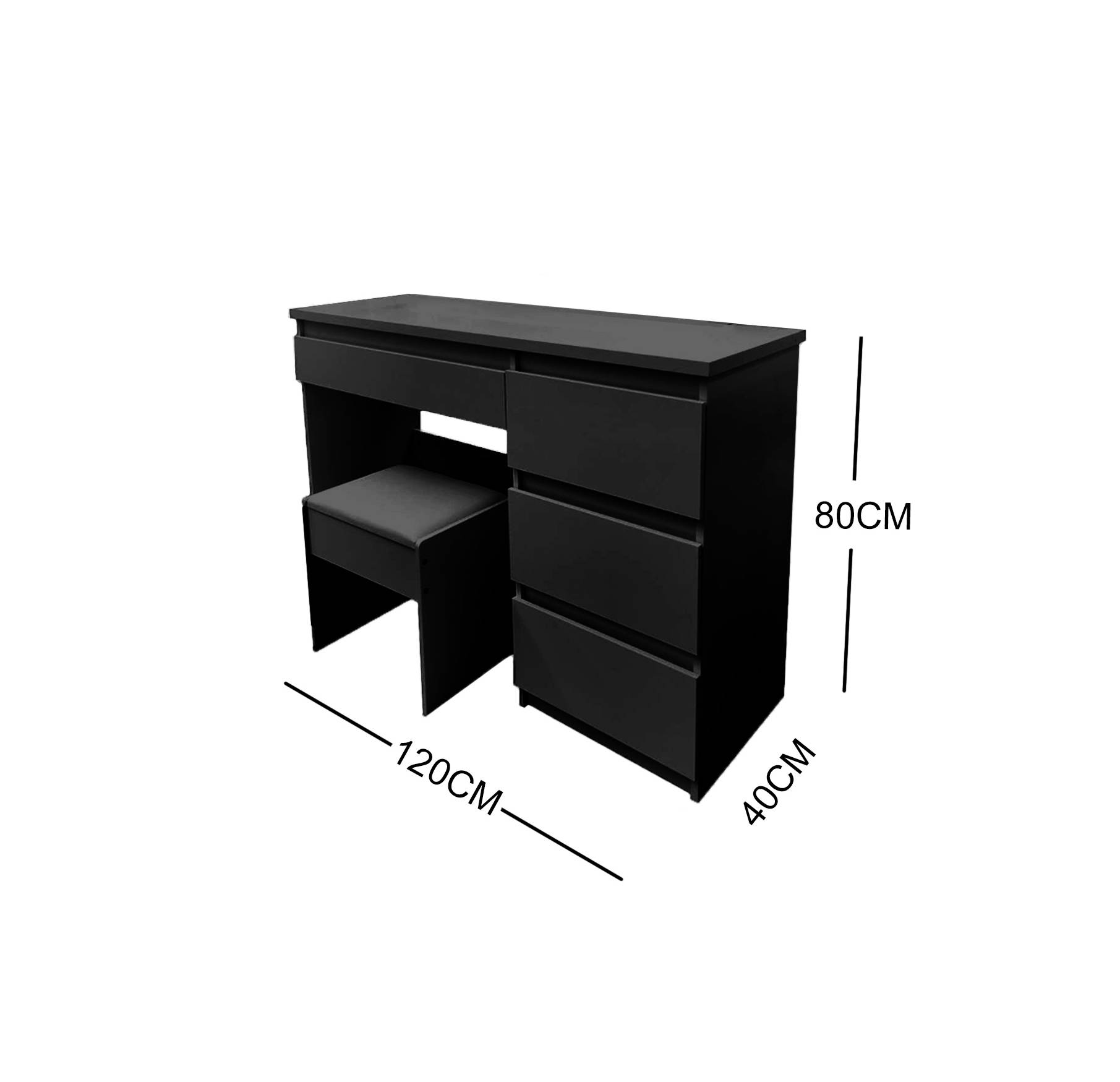BLACK MAKE-UP DRESSER TABLE WITH 4 DRAWERS & PULL OUT CHAIR TL-DS04K