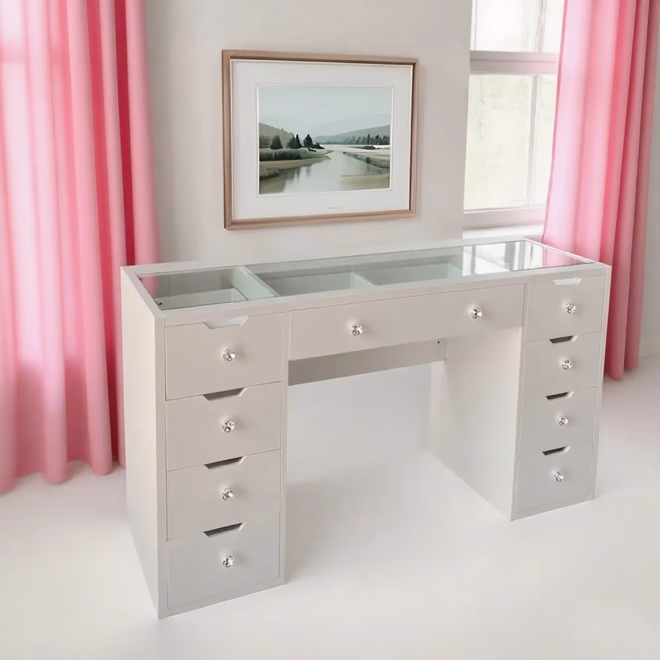 WHITE MAKE-UP DRESSER TABLE WITH 9 DRAWERS TL-DS12N
