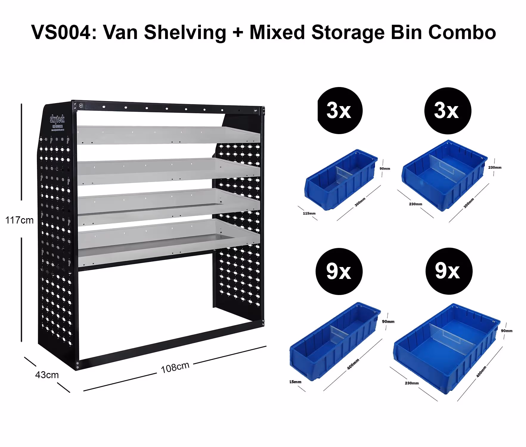 Van Shelving Mixed Storage Bin Combo 108CM(L) X 43CM(D) X 117CM(H)