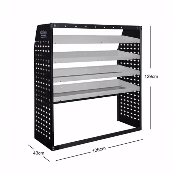 METAL VAN SHELVING 4 TIER SHELF COMPLETE UNIT 126CM X 129CM X 43CM VS009