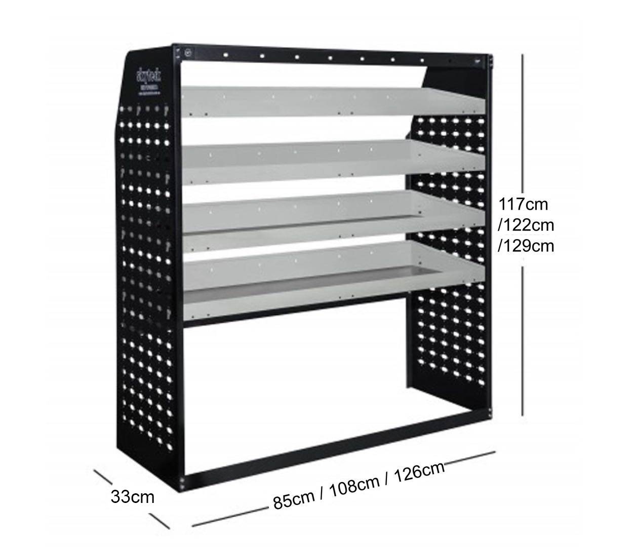 METAL VAN SHELVING 4 TIER SHELF COMPLETE UNIT 85CM X 117CM X 33CM VS301