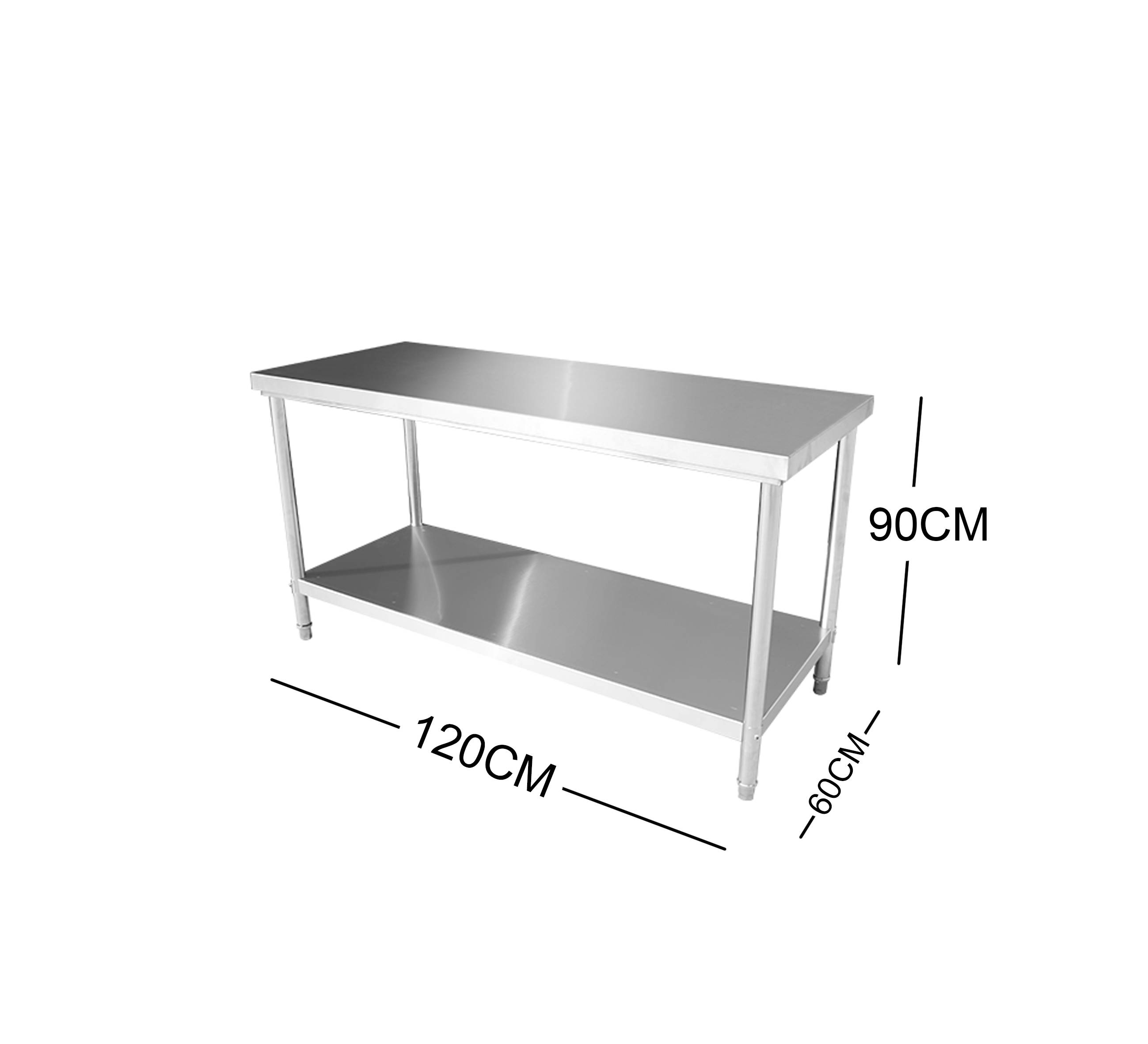 120cm Stainless Steel Metal 2 Tier Workbench Kitchen Bench Freezer Storage