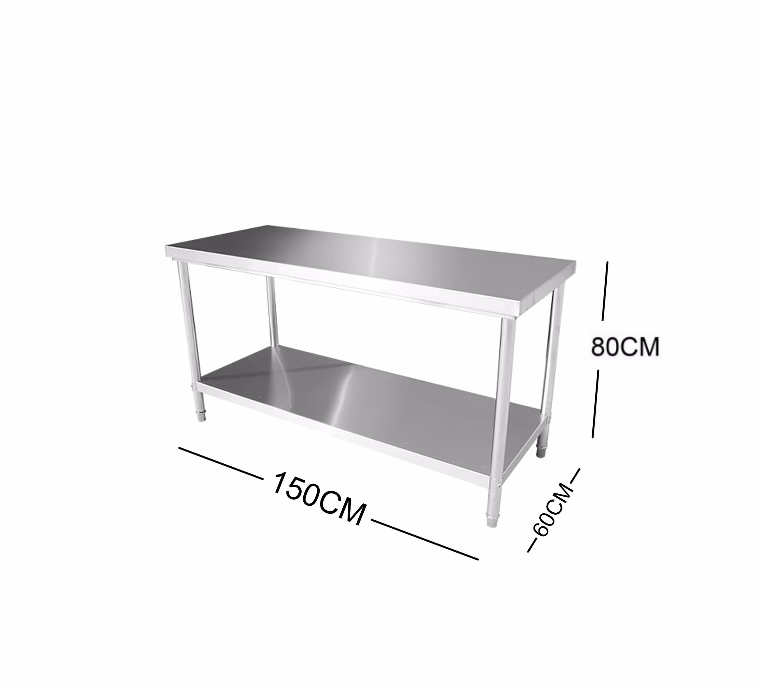 150cm Stainless Steel Metal 2 Tier Workbench Kitchen Bench Freezer Storage