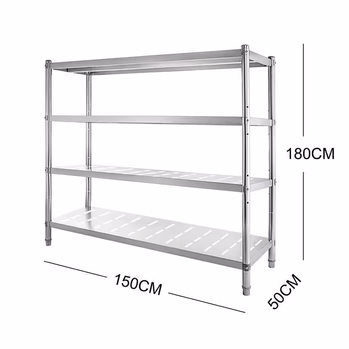 150cm Stainless Steel Metal 4 Tier Kitchen Shelf With Drain holes