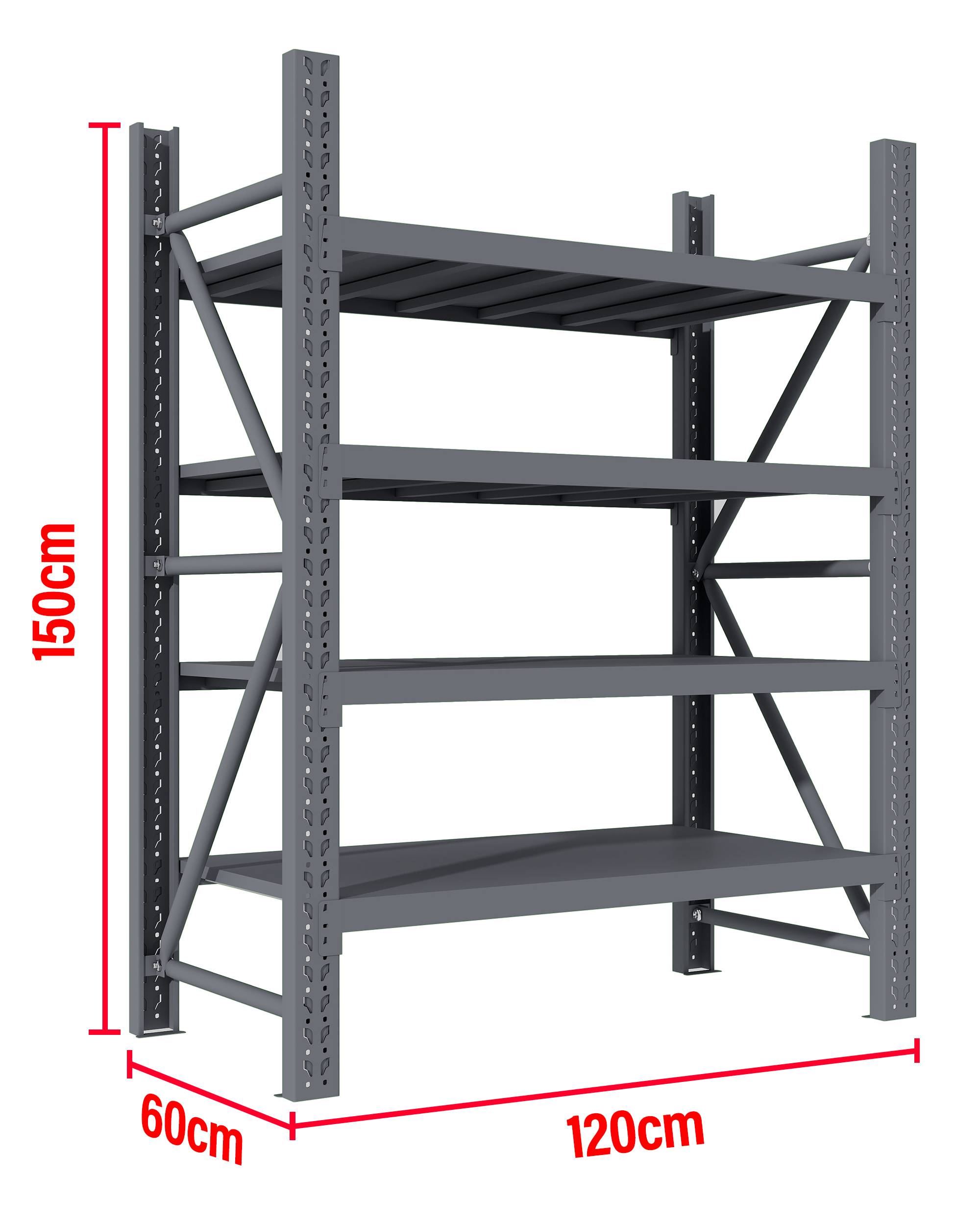 1.2M(L) x 1.5M(H) x 0.6M(D) Shelves Racking Metal Steel Charcoal 1215C