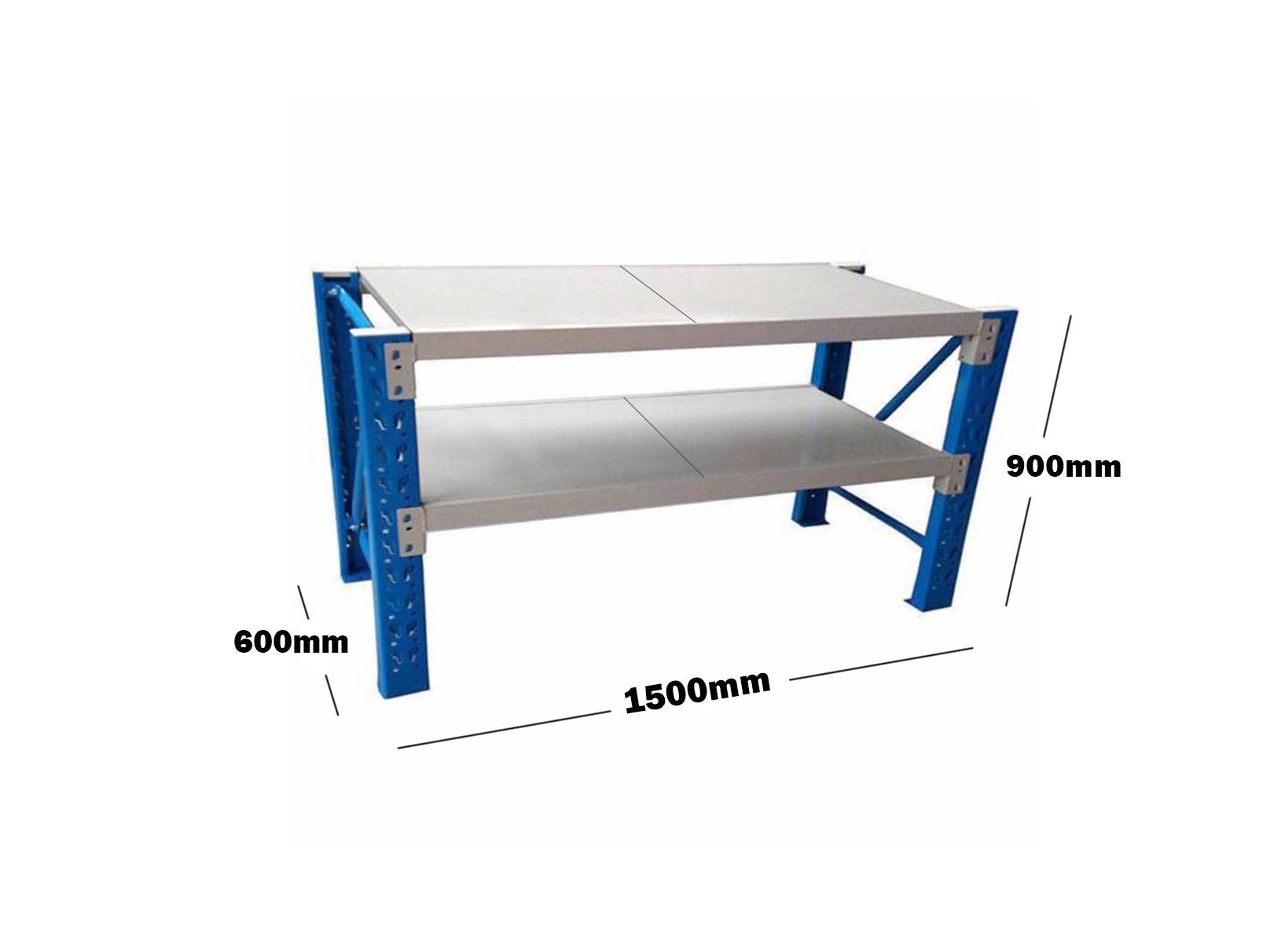1.5M HEAVY DUTY METAL 2 TIER WORKBENCH UNIT BLUE & WHITE 6915BG