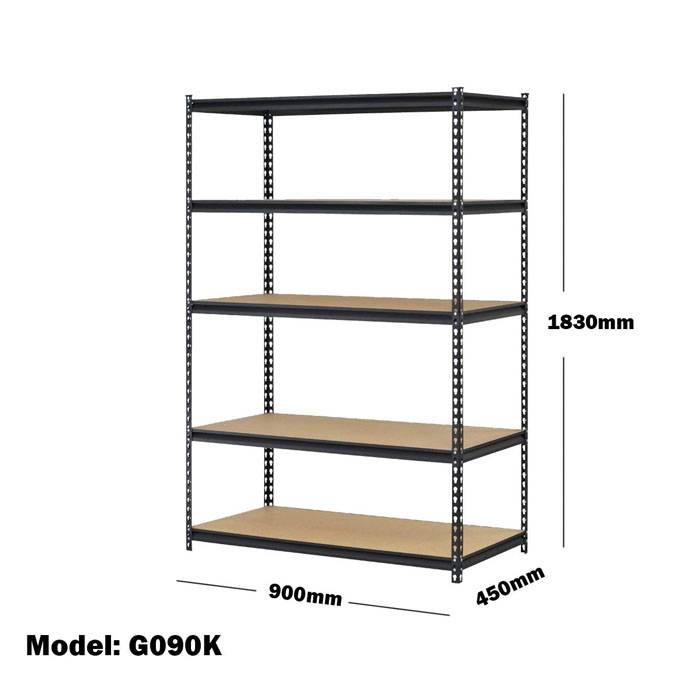 900mm Heavy Duty Garage Shelving Black 5 Tier Storage Shelving Units MDF G090K