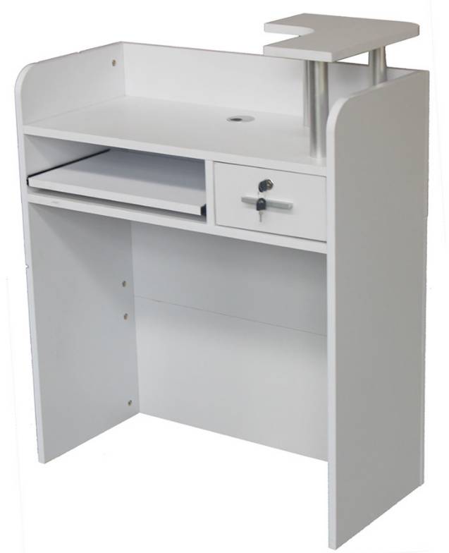 NEW 80CM WHITE COMPACT RECEPTION DESK COUNTER WITH SMALL DRAWER & STAND