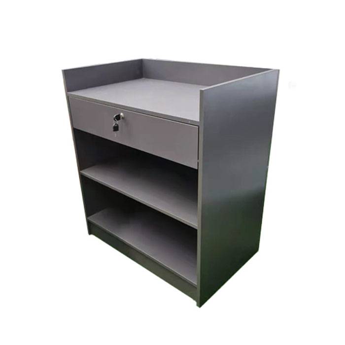 80CM CHARCOAL COMPACT RECEPTION DESK COUNTER WITH DRAWER & 2 SHELVES