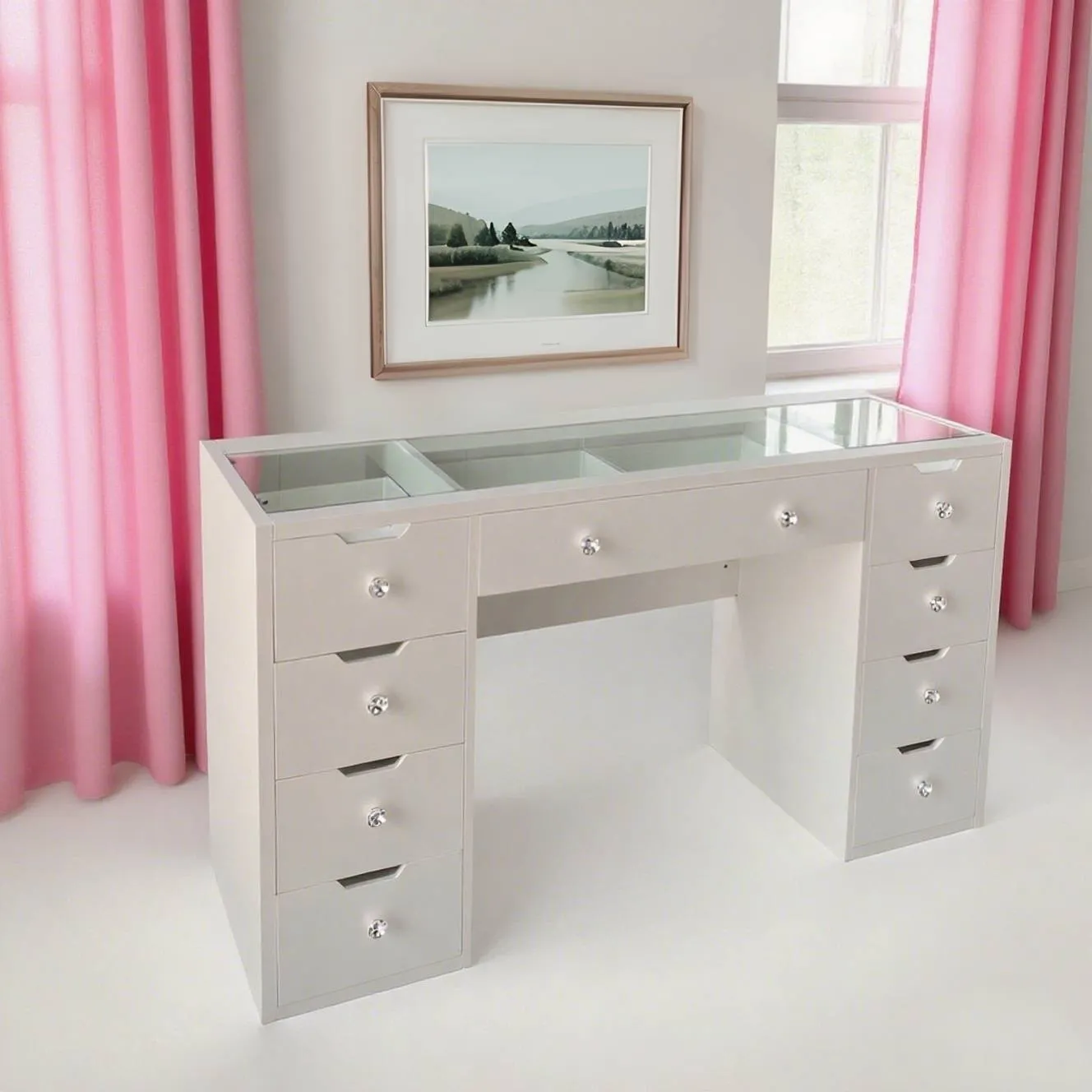 WHITE MAKE-UP DRESSER TABLE WITH 9 DRAWERS TL-DS12N