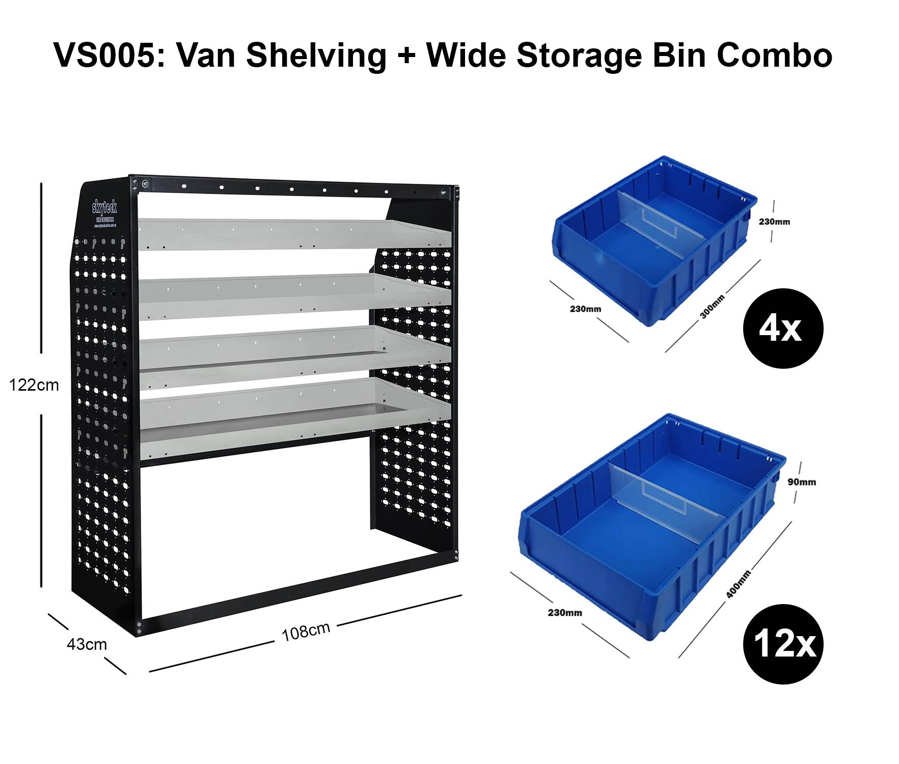 Van Shelving Wide Storage Bin Combo 108CM(L) X 43CM(D) X 122CM(H)