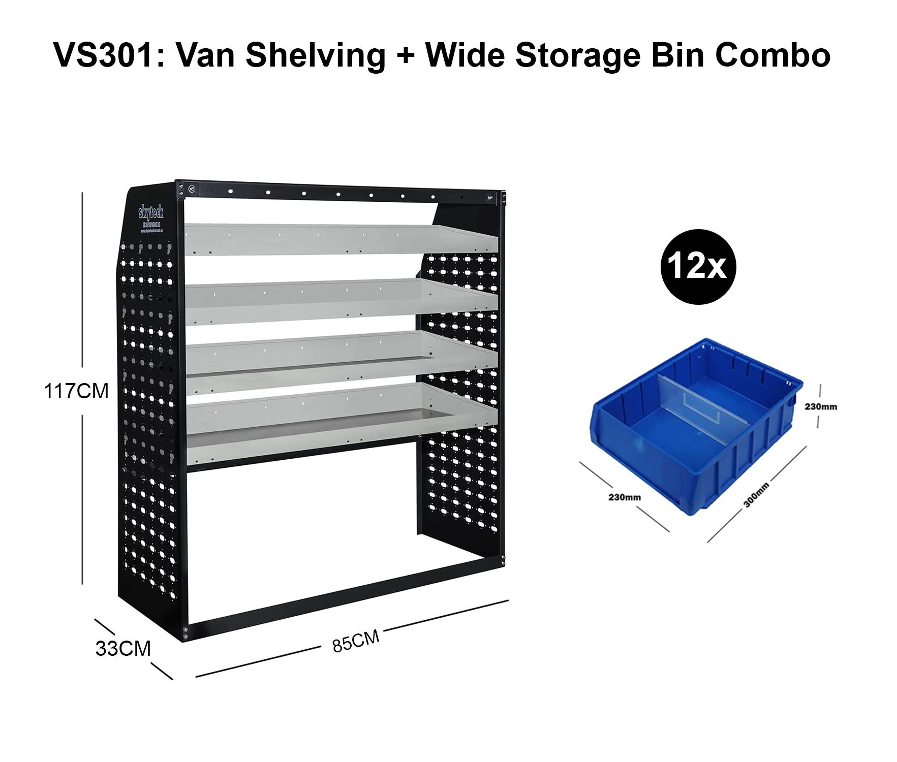 Van Shelving Wide Storage Bin Combo 85CM(L) X 33CM(D) X 117CM(H)
