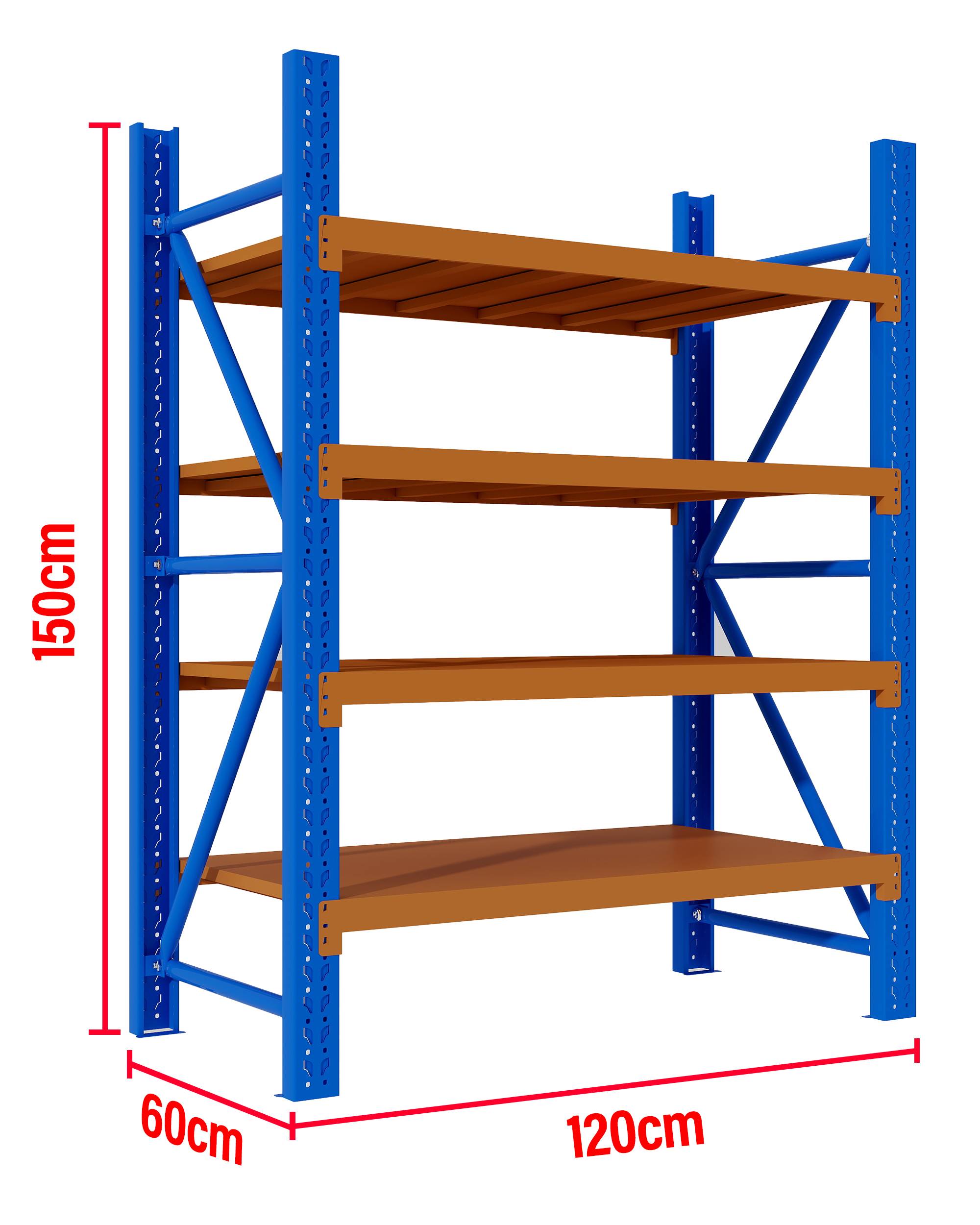 1.2M(L) x 1.5M(H) x 0.6M(D) Shelves Racking Metal Steel Blue & Orange 1215BO