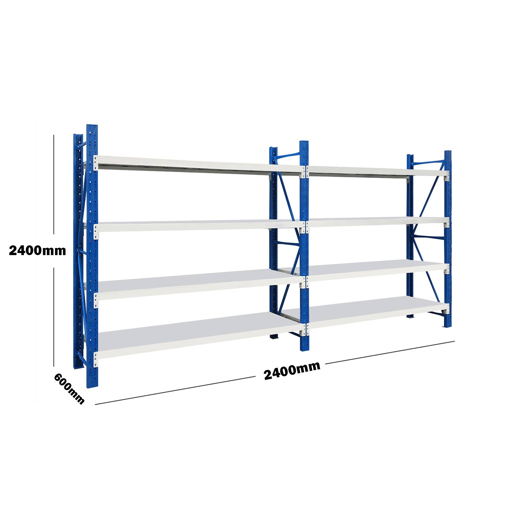 2.4M(L) x 2.4M(H) x 0.6M(D) Shelves Racking Metal Steel Blue & White 2424BG