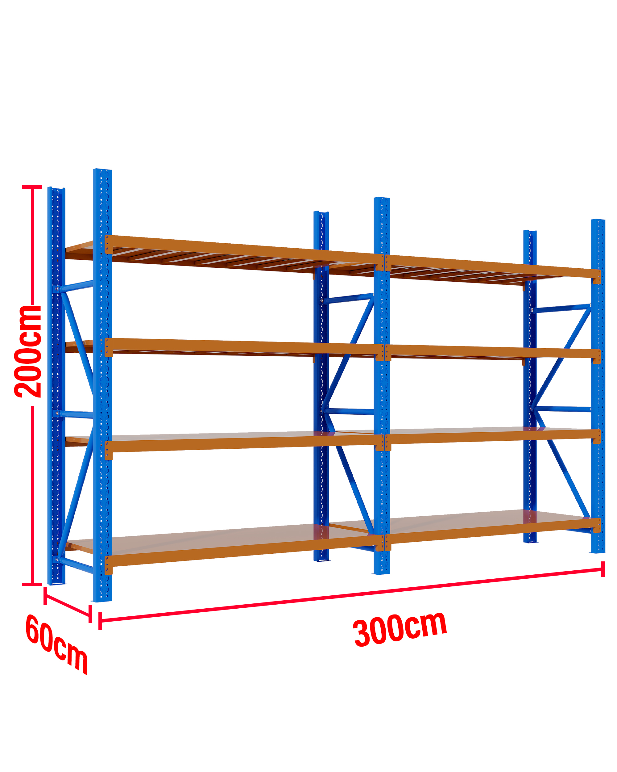3M(L) x 2.0M(H) x 0.6M(D) Shelves Racking Metal Steel Blue & Orange 3020BO