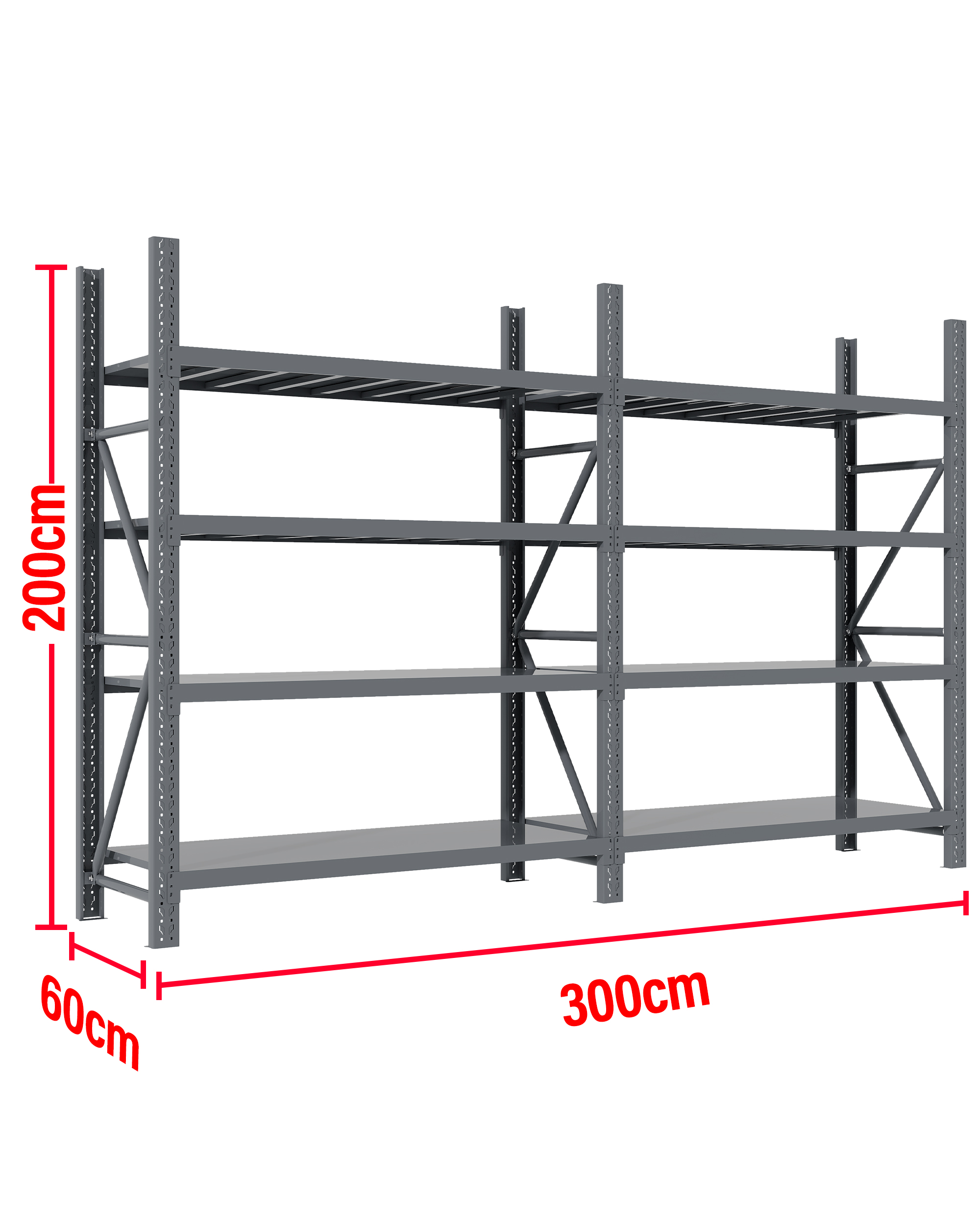 3M(L) x 2.0M(H) x 0.6M(D) Shelves Racking Metal Steel Charcoal 3020C