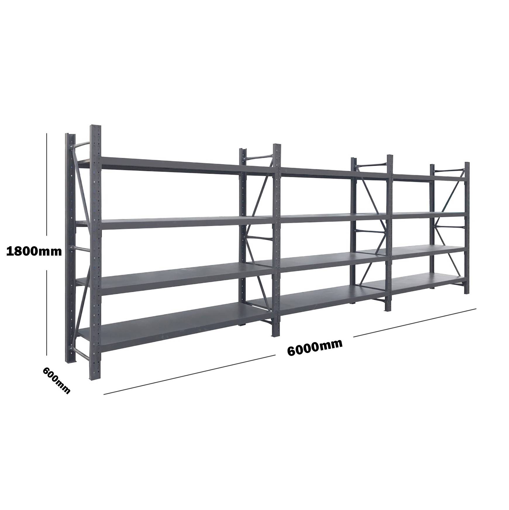 6M(L) x 1.8M(H) x 0.6M(D) Shelves Racking Metal Steel Charcoal 6018C