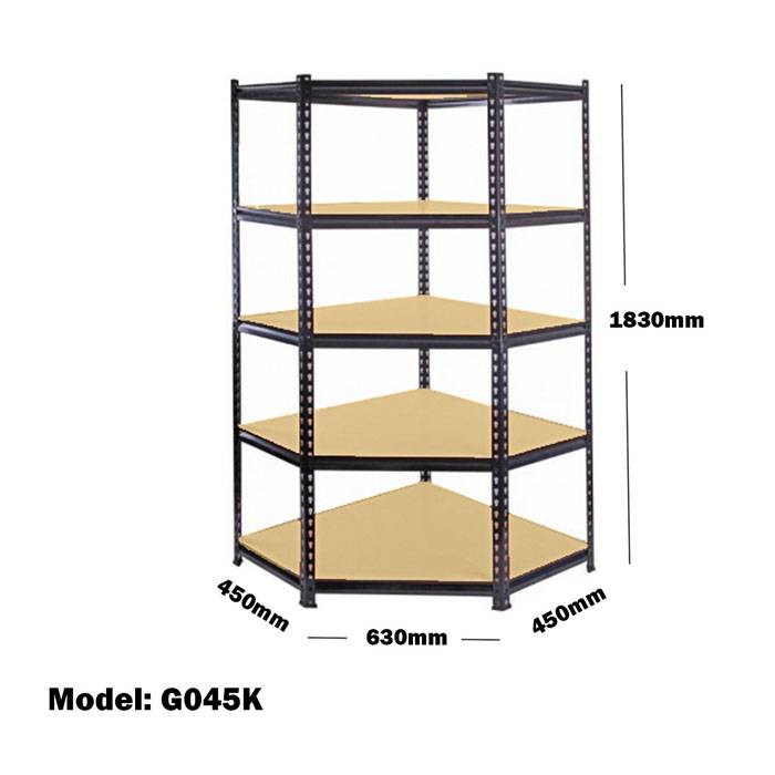 90cm Heavy Duty MDF Corner Garage Shelving Black 5 Tier Storage Complete Unit G045K