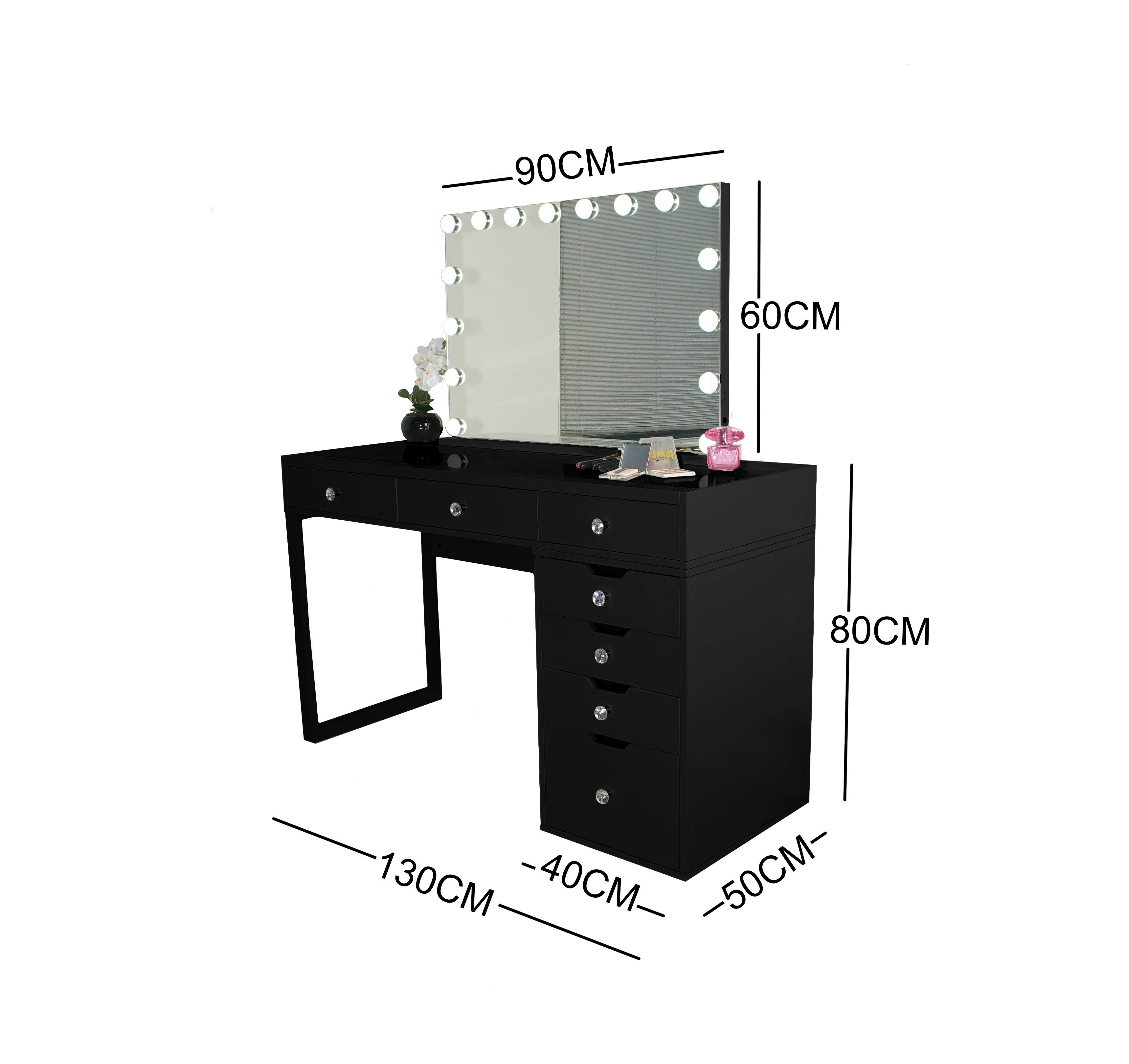 BLACK MAKE-UP DRESSER TABLE WITH LED MIRROR WITH 7 DRAWERS KL-DS10K