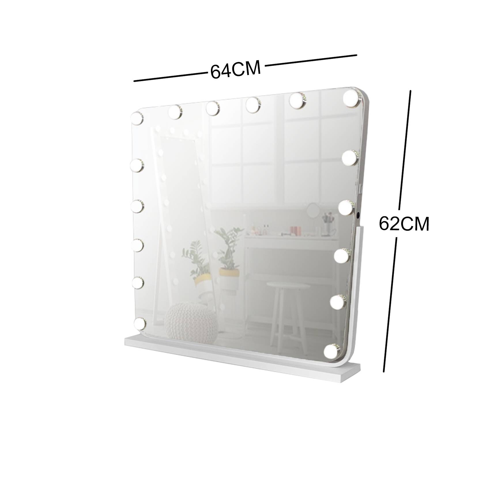 WHITE MAKE-UP HOLLYWOOD LED TILT ADJUSTABLE MIRROR  64CM X 62CM ML-DS03