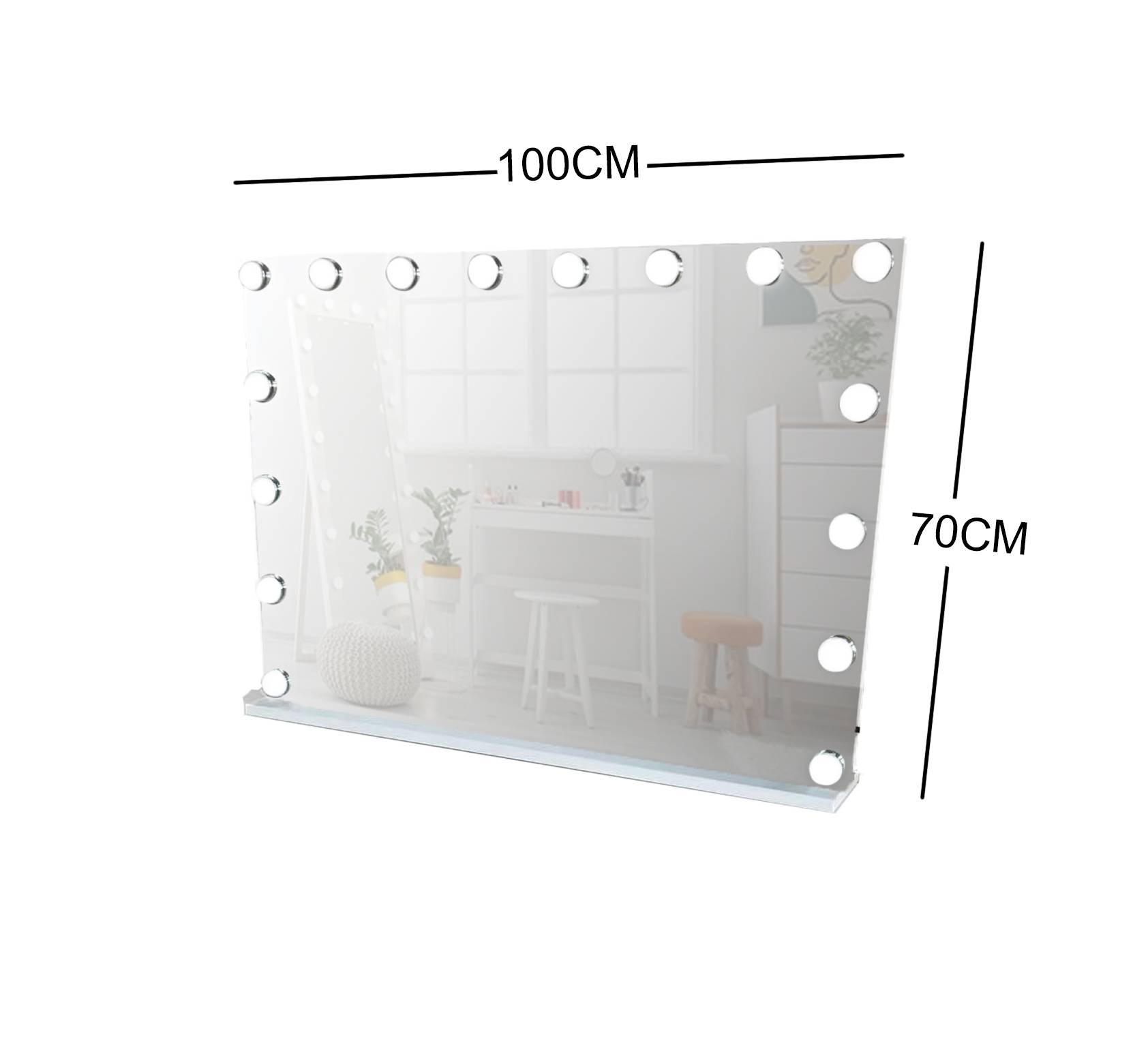 WHITE MAKE-UP HOLLYWOOD LED MIRROR 100CM X 70CM ML-DS06
