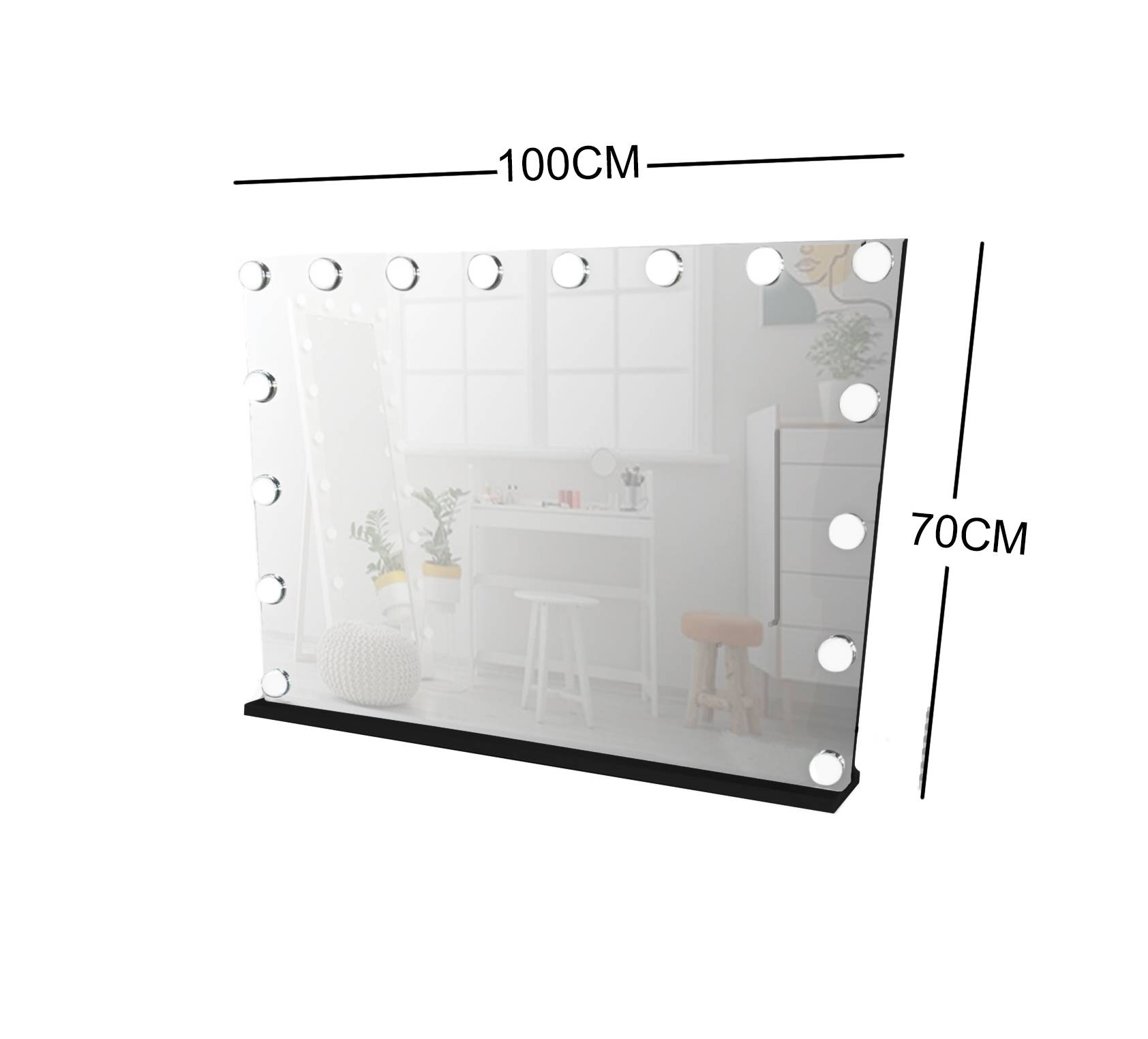 BLACK MAKE-UP HOLLYWOOD LED MIRROR 100CM X 70CM ML-DS06K