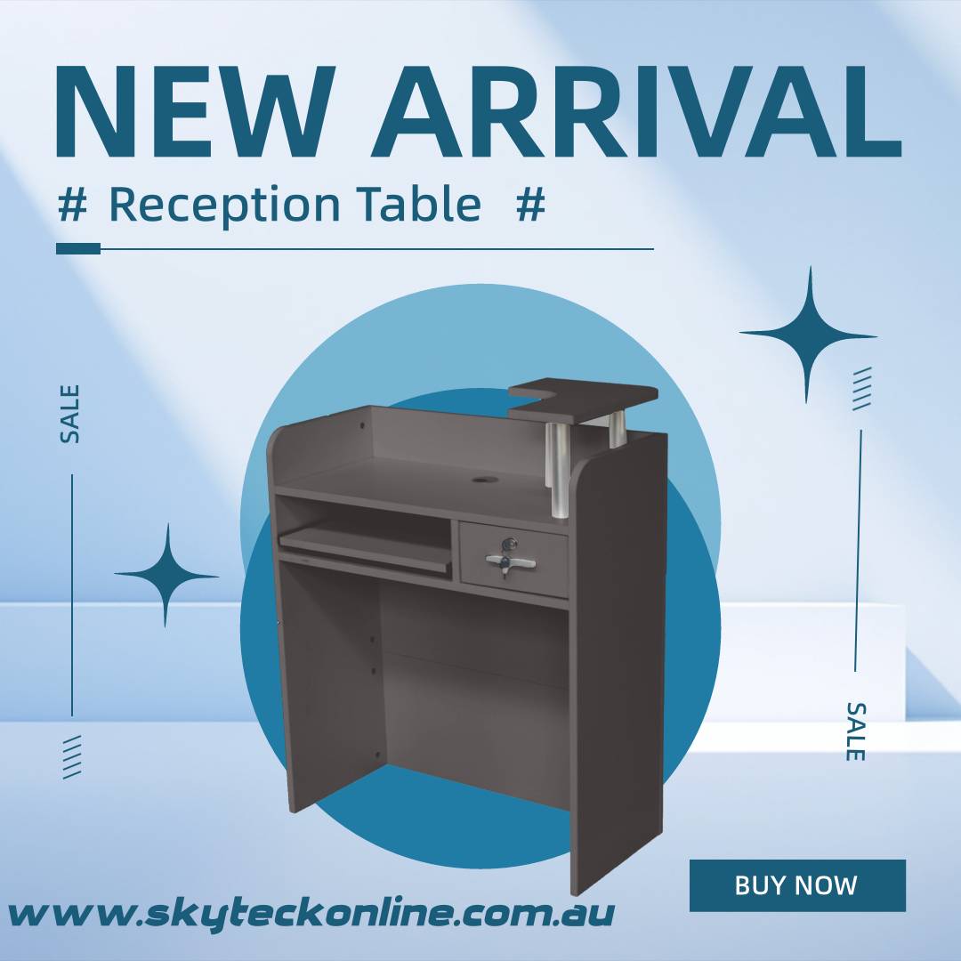 NEW 80CM CHARCOAL COMPACT RECEPTION DESK COUNTER WITH SMALL DRAWER & STAND